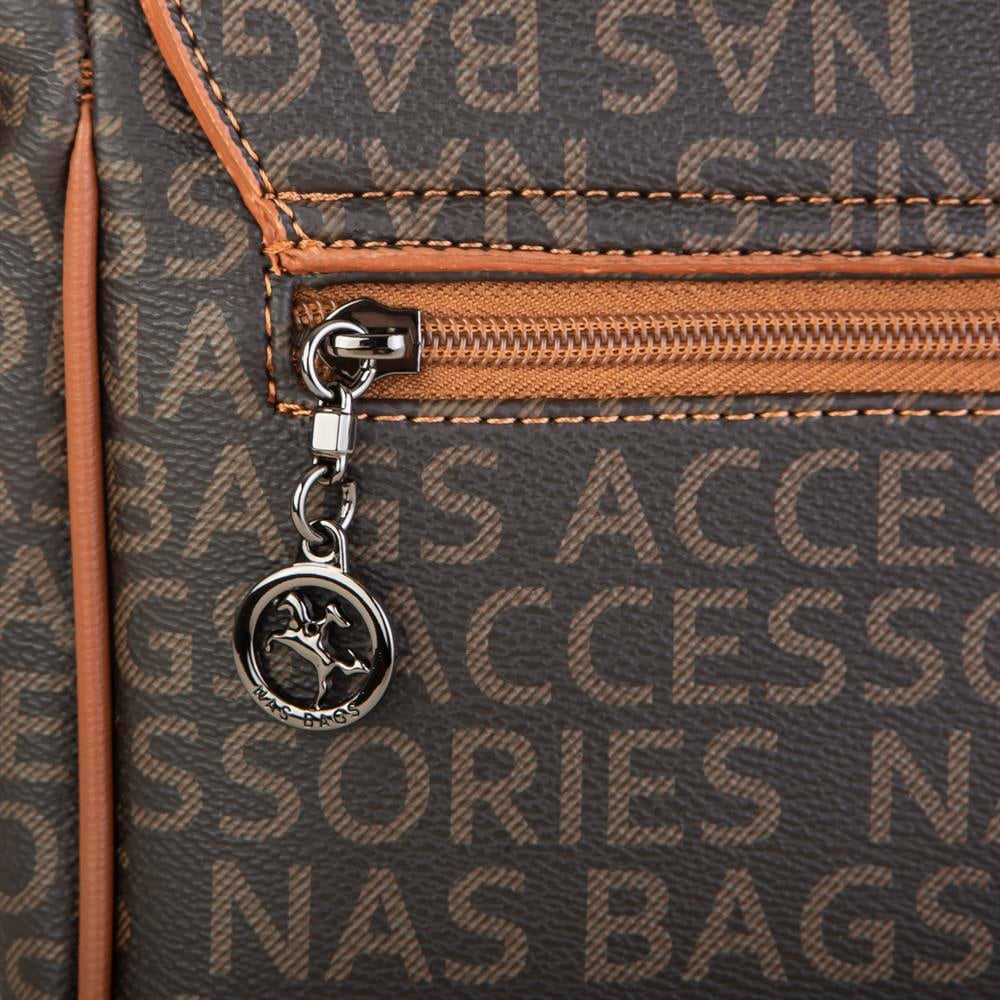 Nas Bag Çapraz Çanta  Kahve Taba Yazılı