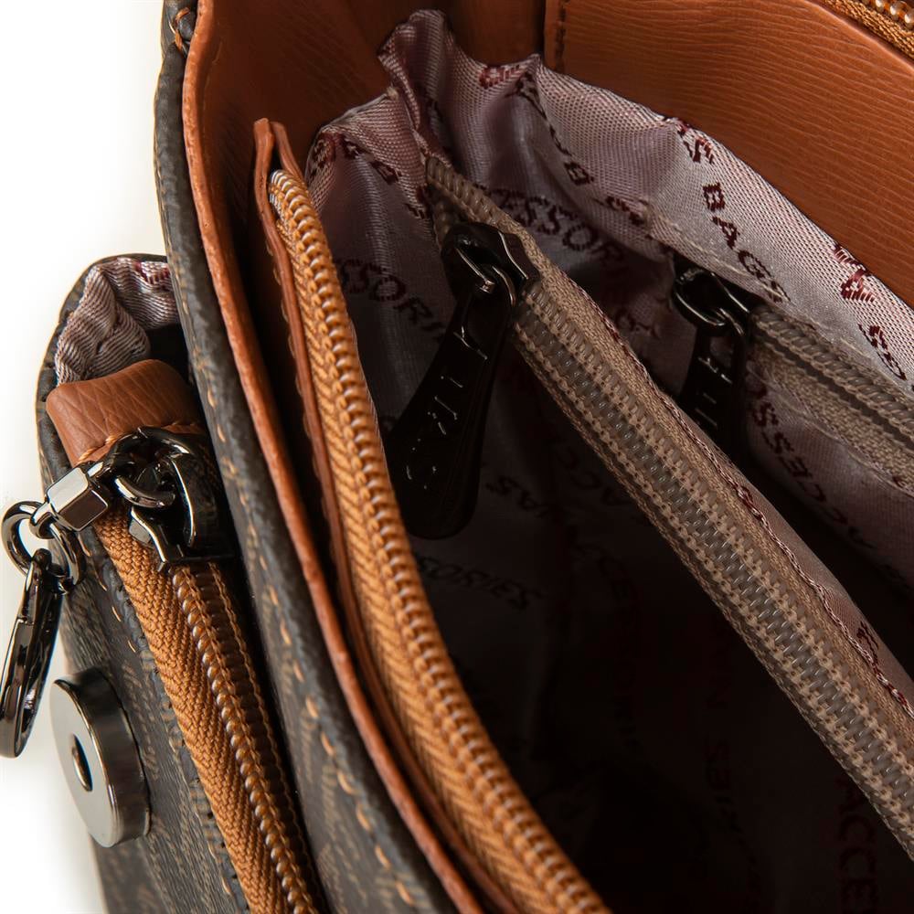 Nas Bag Çapraz Çanta  Kahve Taba Yazılı