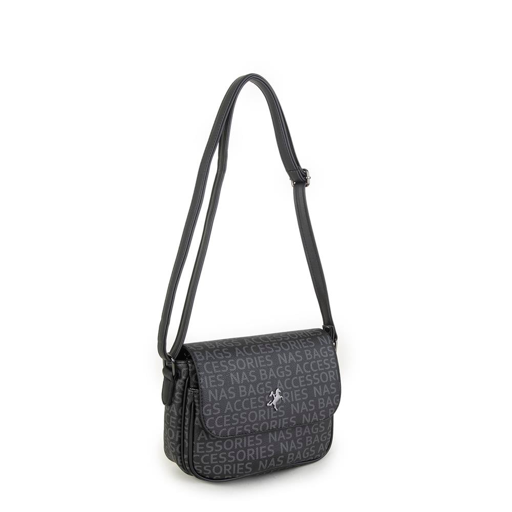Nas Bag Çapraz Çanta Siyah Yazılı