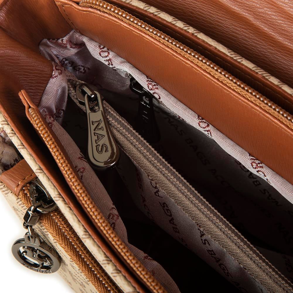 Nas Bag Çapraz Çanta Vizon Taba Yazılı