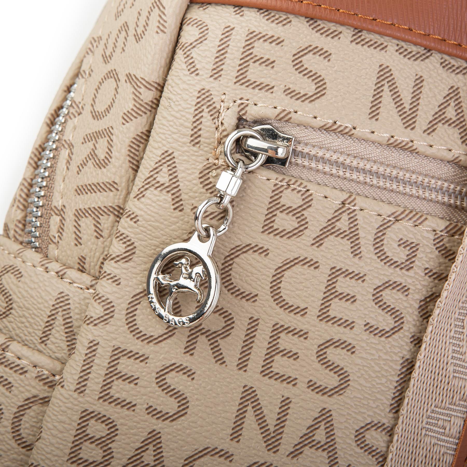 Nas Bag Çok Cepli Sade Şık Kadın Sırt Çantası Vizon Taba  Yazılı