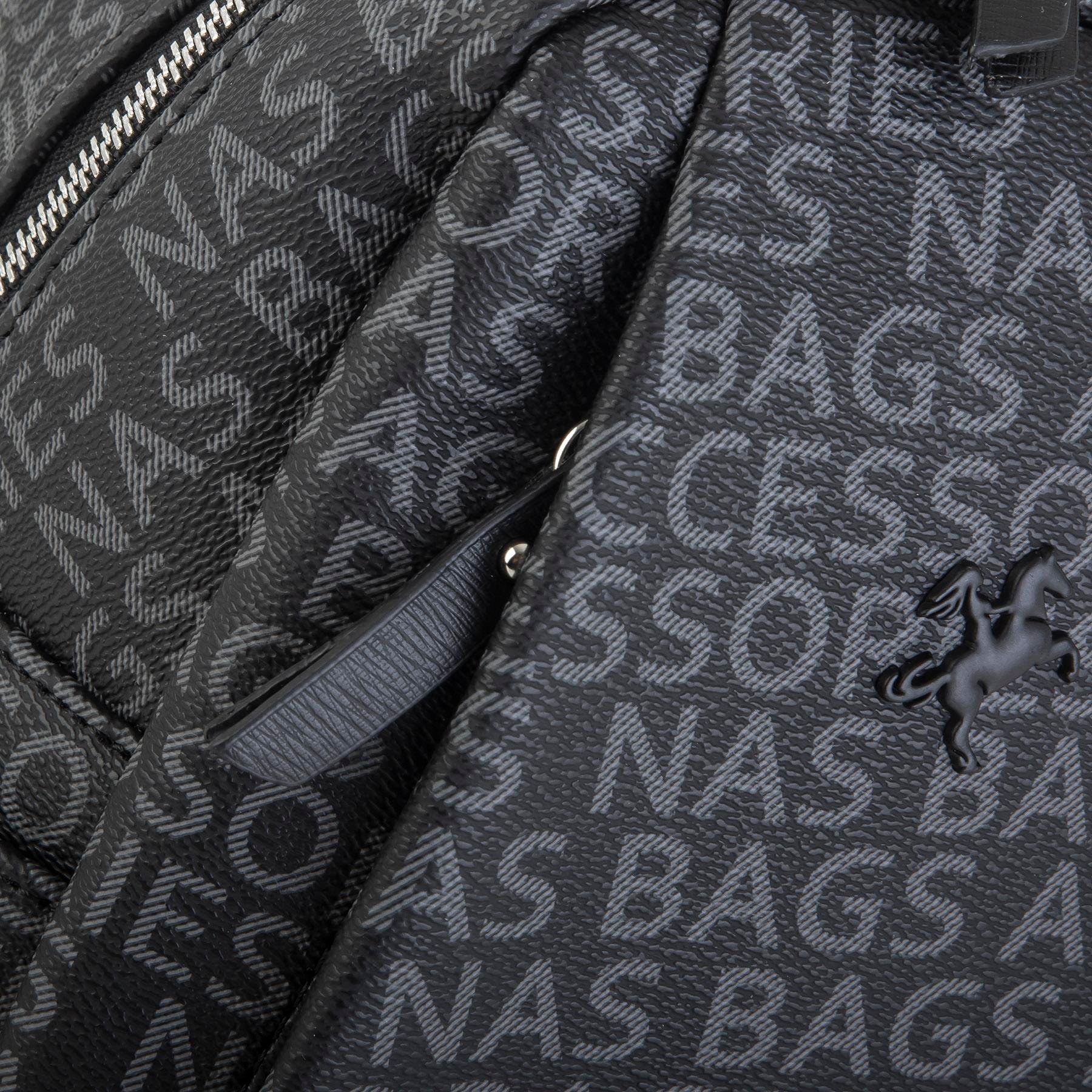 Nas Bag Çok Cepli Sade Şık Kadın Sırt Çantası Siyah Yazılı