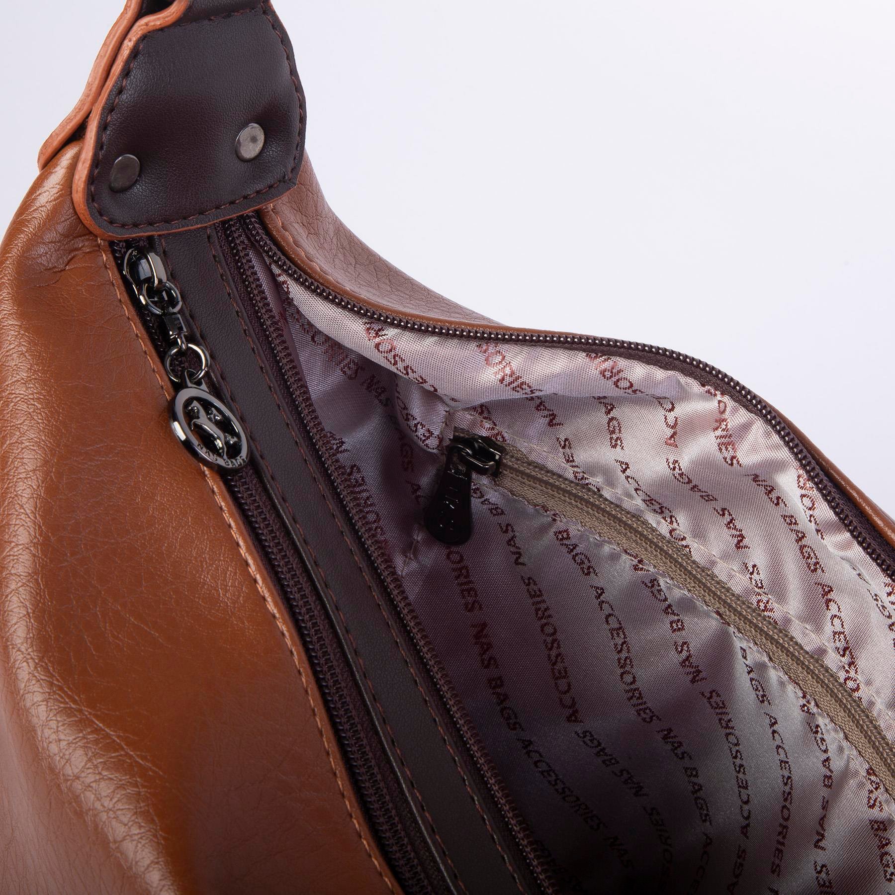 Nas Bag Çok Gözlü Kadın Omuz ve Çapraz Çanta (33x25 cm ) Taba Kahve   Victoria