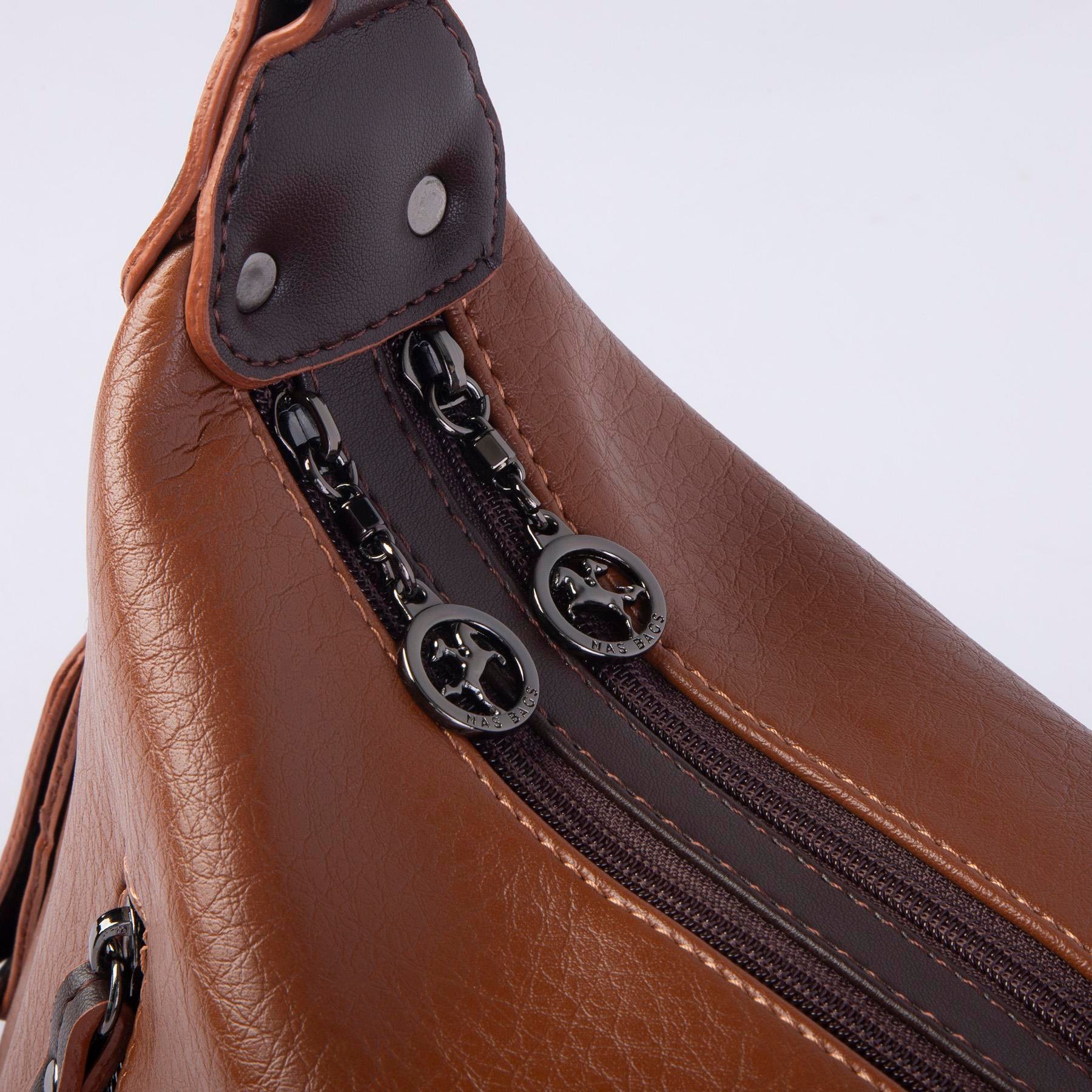 Nas Bag Çok Gözlü Kadın Omuz ve Çapraz Çanta (33x25 cm ) Taba Kahve   Victoria