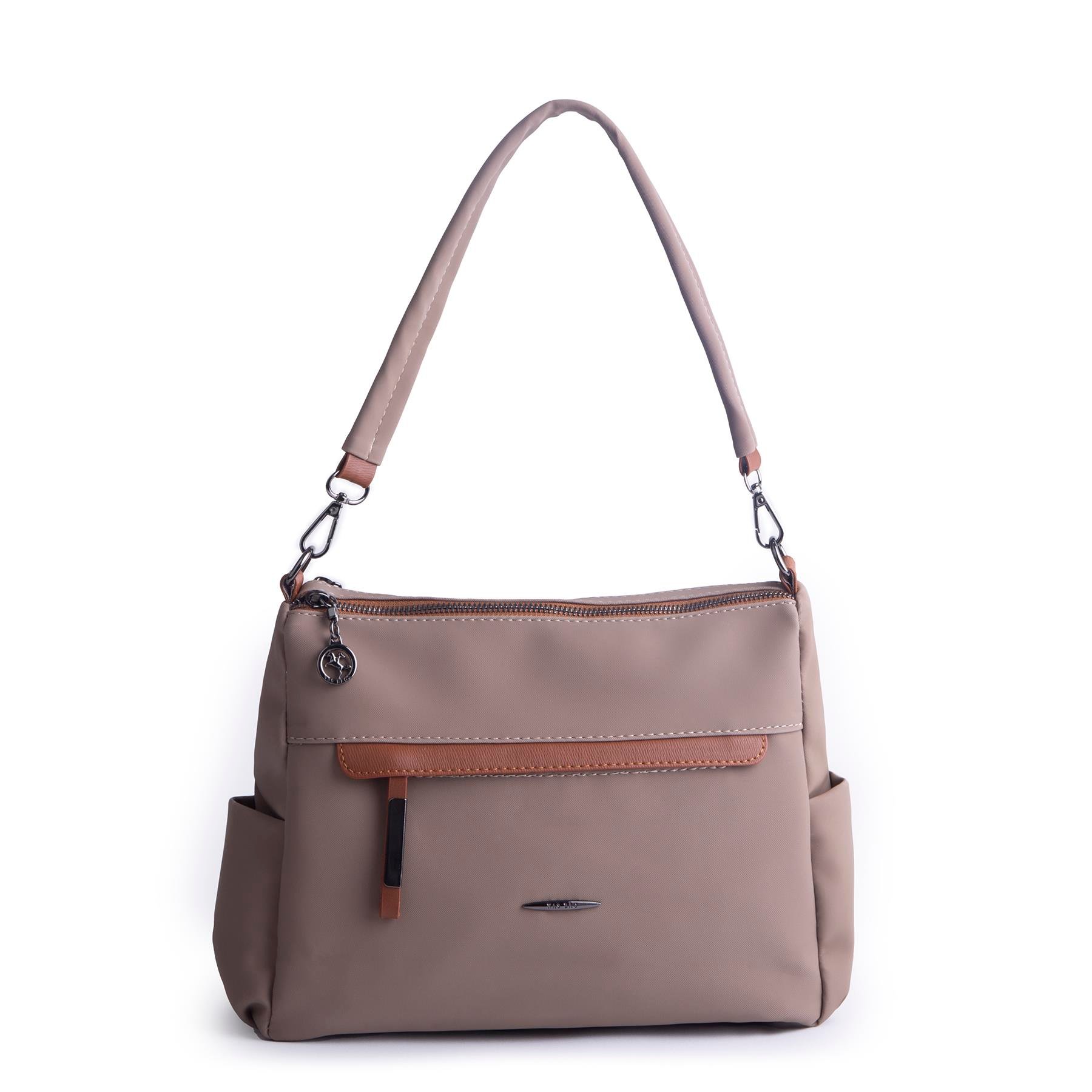 Nas Bag Çok Gözlü Yumuşak ve Hafif Yapılı Çift Askılı Omuz ve Çapraz Çanta Vizon Taba  Buzzy  ( 30x24 cm )