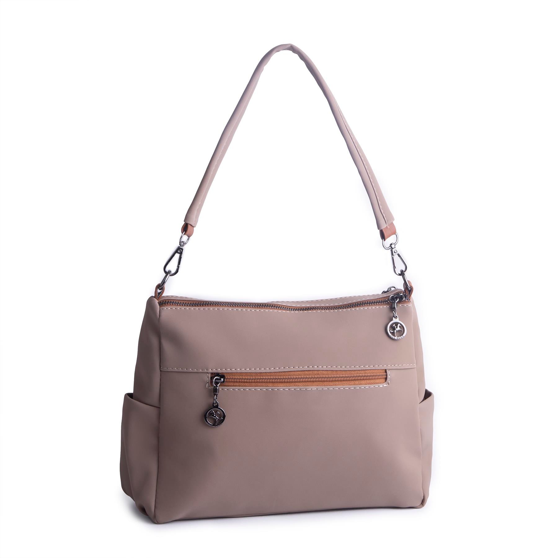 Nas Bag Çok Gözlü Yumuşak ve Hafif Yapılı Çift Askılı Omuz ve Çapraz Çanta Vizon Taba  Buzzy  ( 30x24 cm )