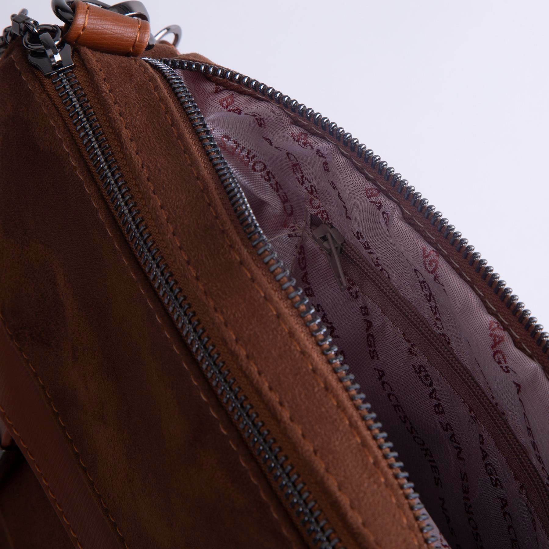 Nas Bag Çok Gözlü Yumuşak ve Hafif Yapılı Çift Askılı Omuz ve Çapraz Çanta  Taba  Süet  ( 30x24 cm )