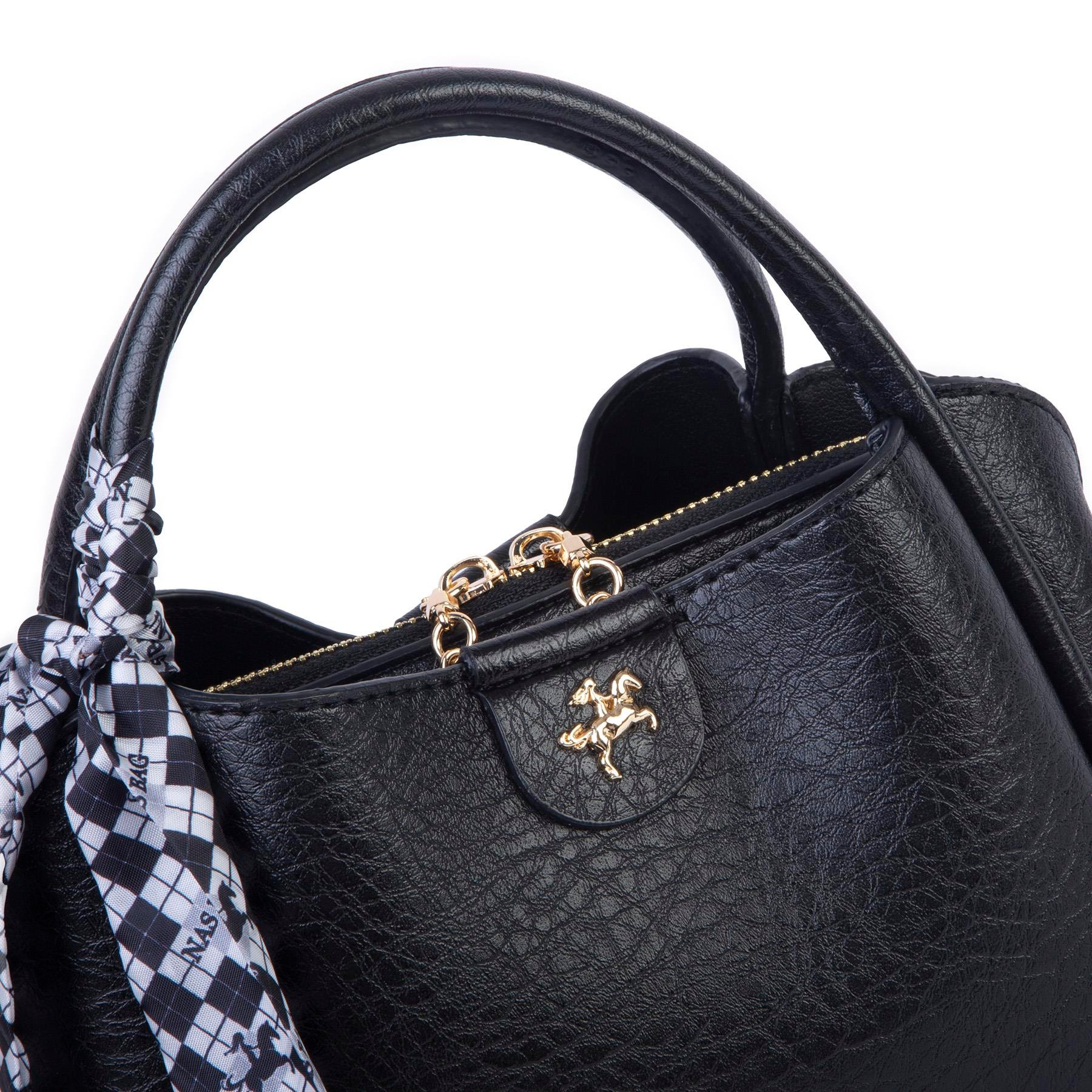 Nas Bag Fularlı Mini Boy El ve Çapraz Çanta Siyah Victoria
