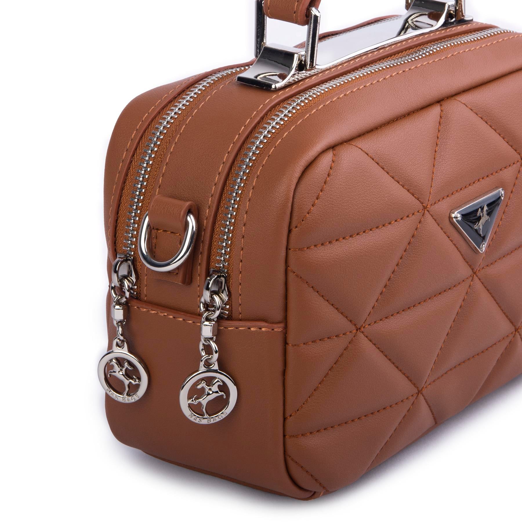 Nas Bag Gold Zincir Detaylı El ve Çapraz Çanta Kahve Nova