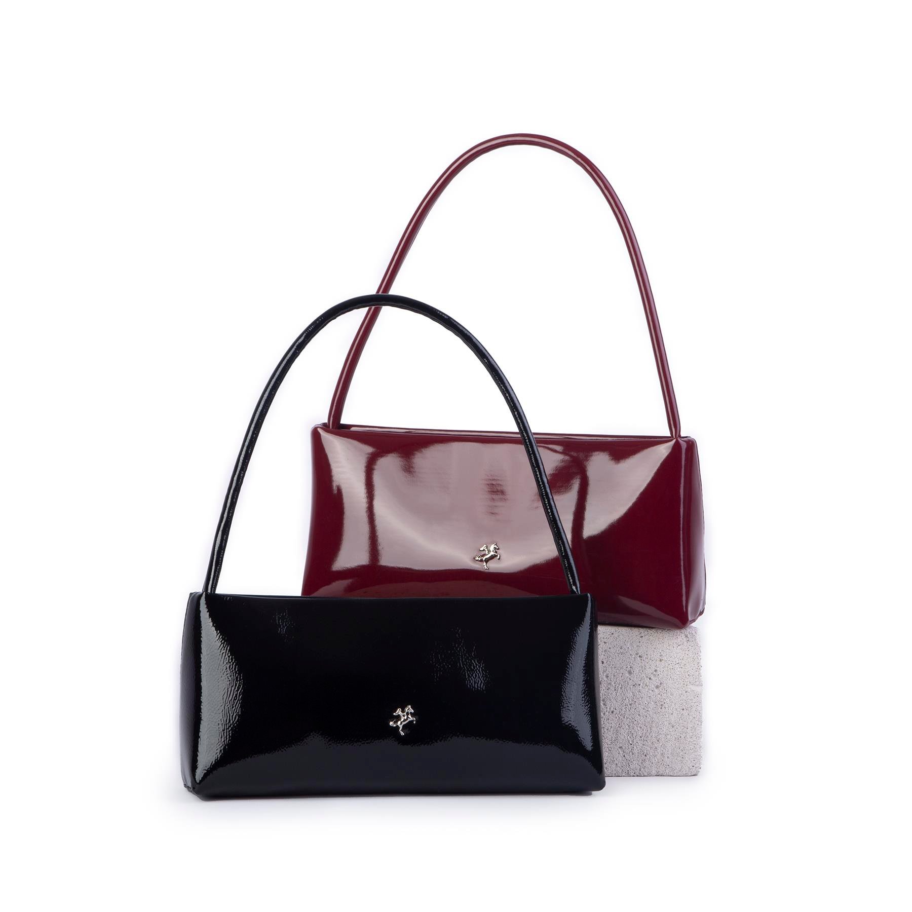Nas Bag Kadın Basic Baget Omuz ve Çapraz Çanta Bordo  Rugan (27x12 cm )