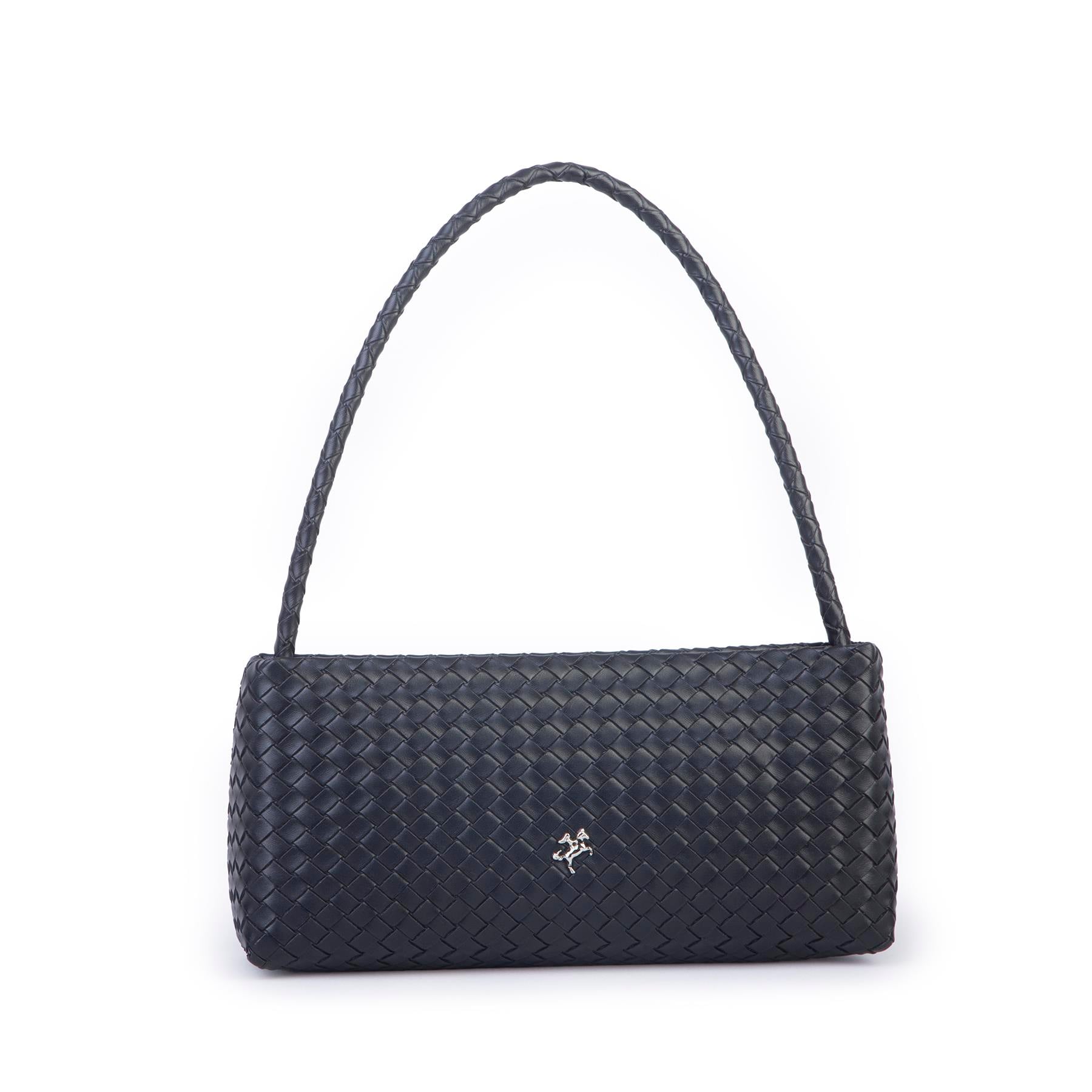 Nas Bag Kadın Basic Baget Omuz ve Çapraz Çanta Siyah Örgülü (27x12 cm )