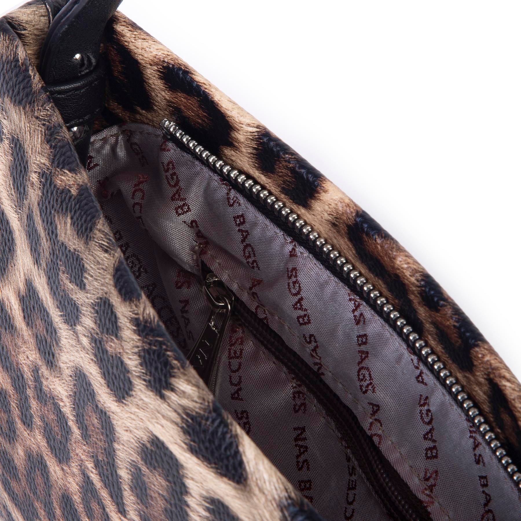 Nas Bag Kadın Basic Baget Omuz ve Çapraz Çanta Taba Leopar (27x12 cm )