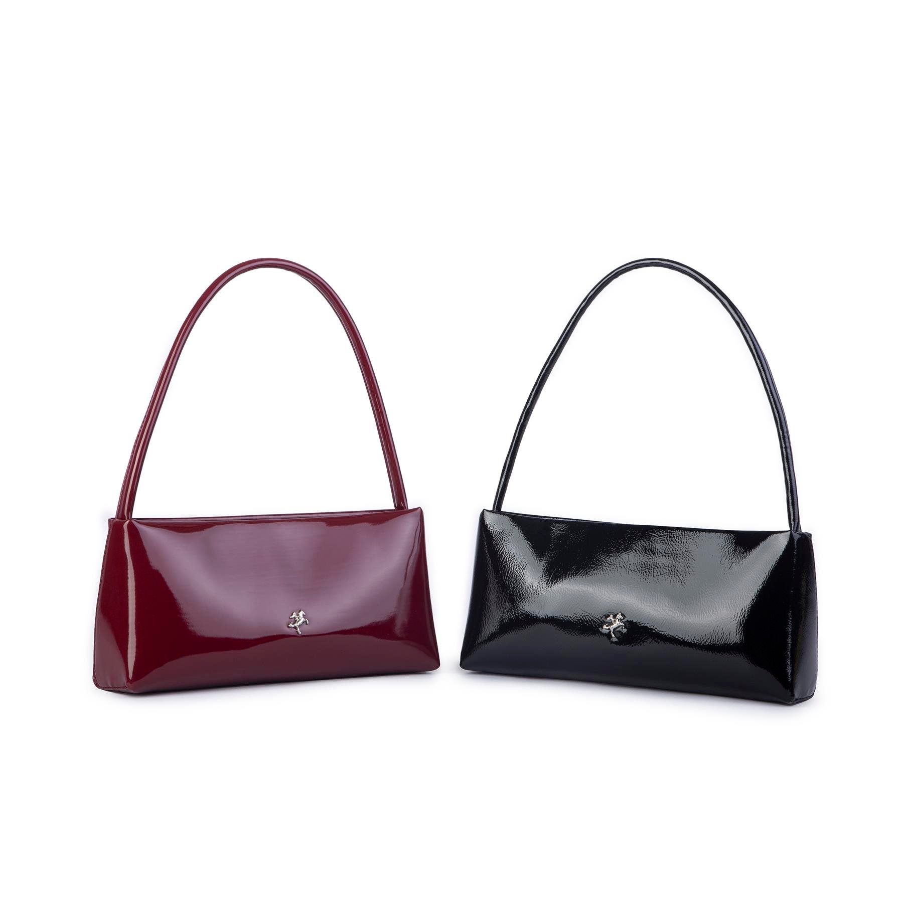 Nas Bag Kadın Basic Baget Omuz ve Çapraz Çanta Bordo  Rugan (27x12 cm )