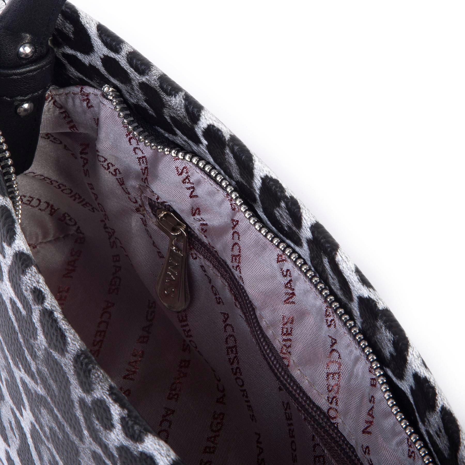 Nas Bag Kadın Basic Baget Omuz ve Çapraz Çanta Siyah Leopar (27x12 cm )
