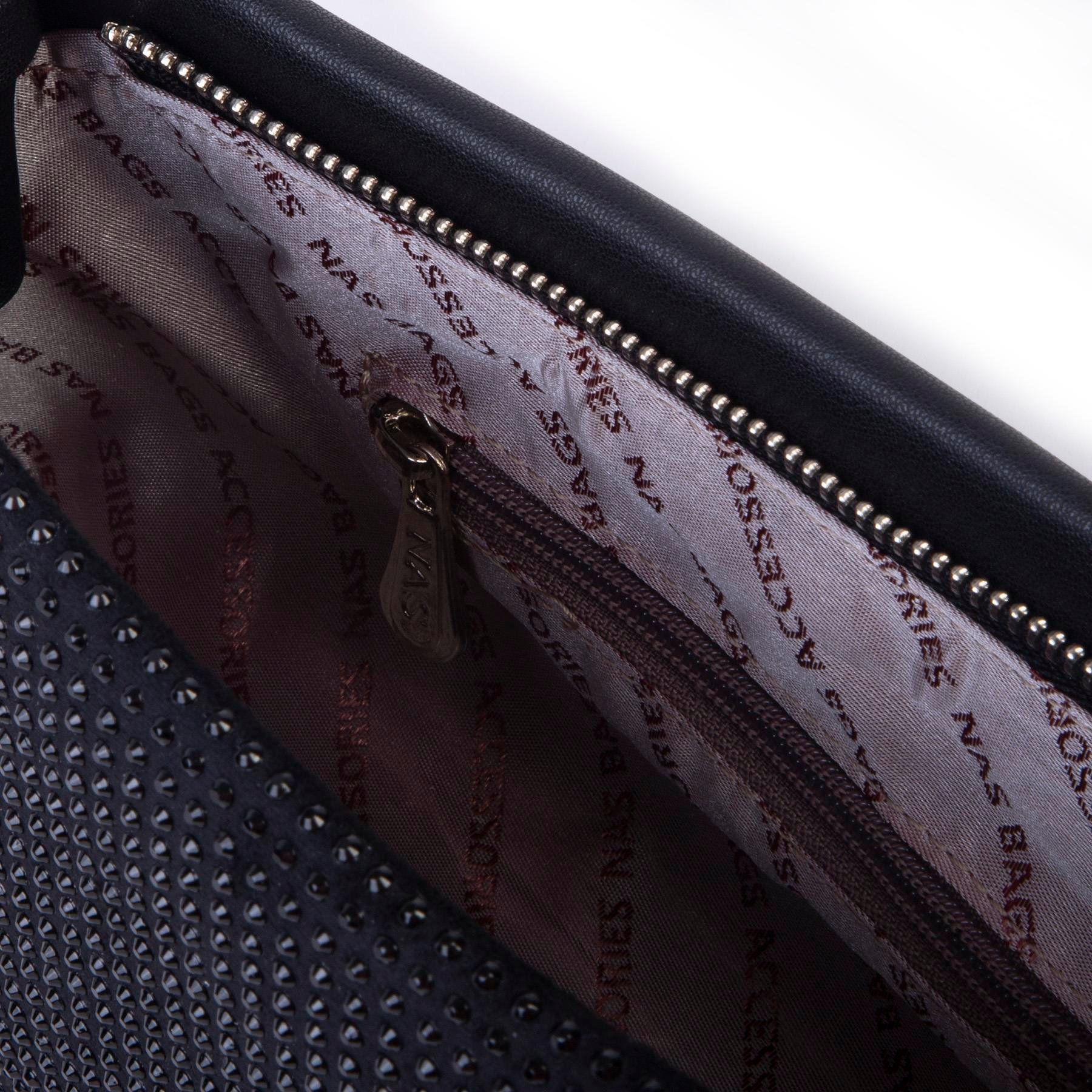 Nas Bag Kadın Basic Baget Omuz ve Çapraz Çanta Siyah Taşlı (27x12 cm )
