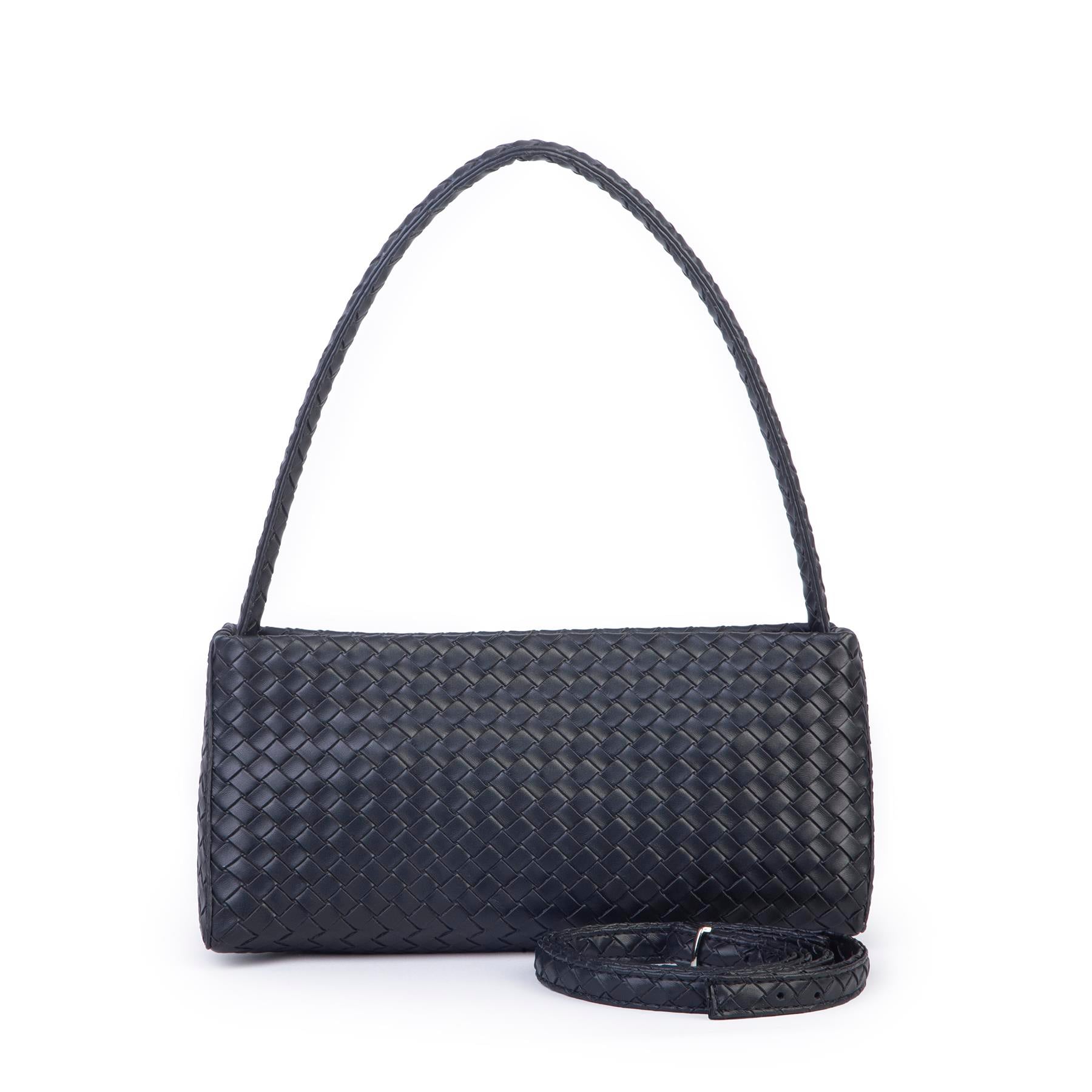 Nas Bag Kadın Basic Baget Omuz ve Çapraz Çanta Siyah Örgülü (27x12 cm )