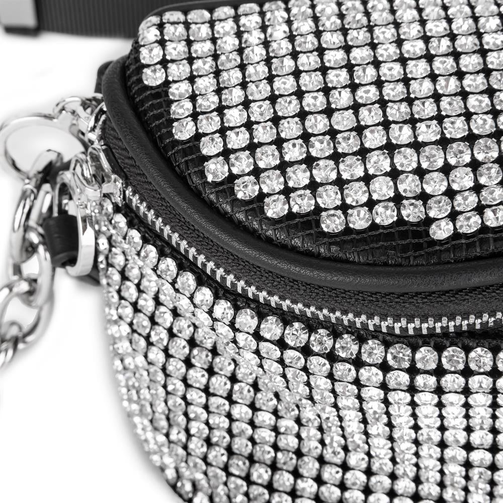 Nas Bag Kadın Bel ve Body Bag Black Diamond Siyah Taşlı Şık Çanta 