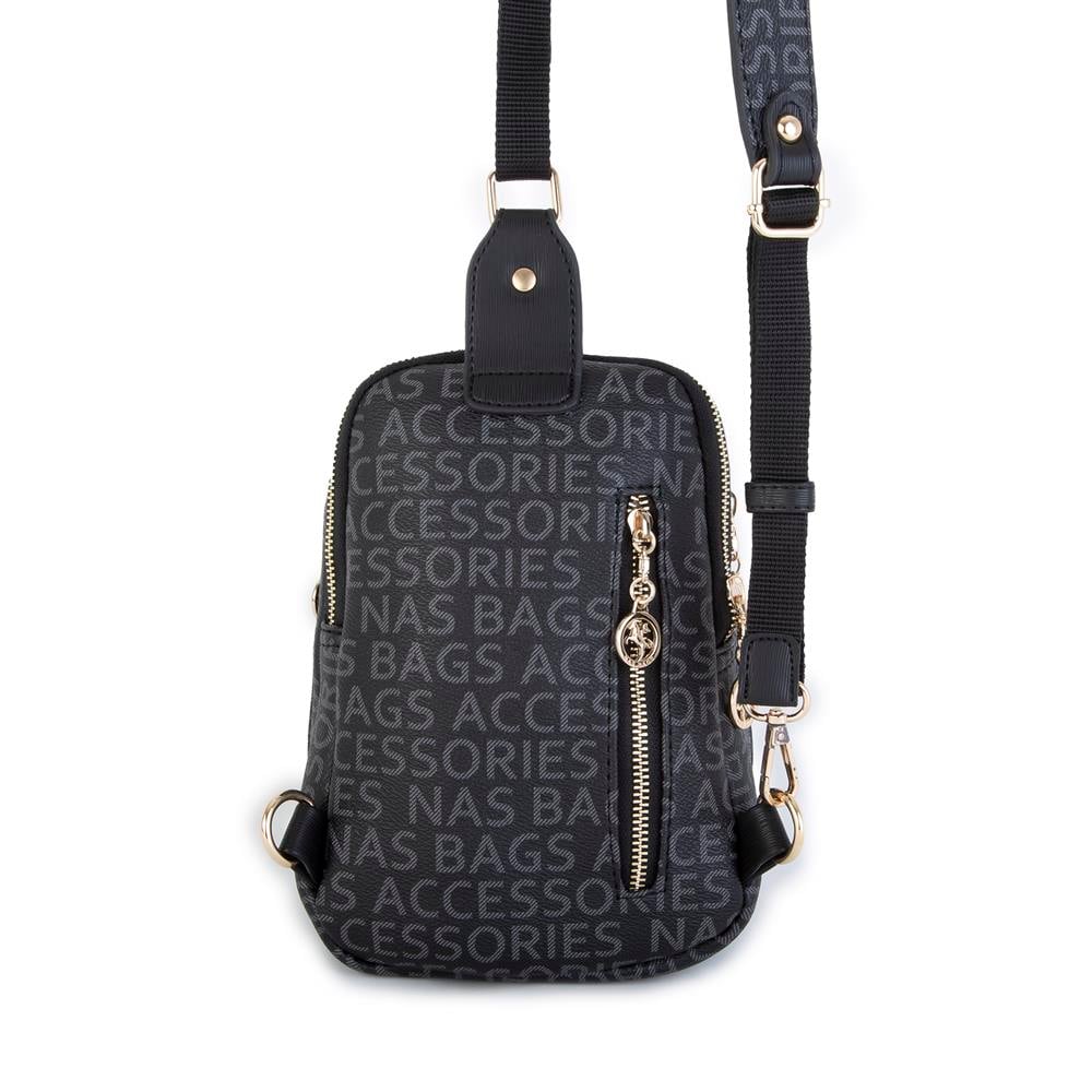 Nas Bag Kadın Bel ve Body Bag Siyah Yazılı
