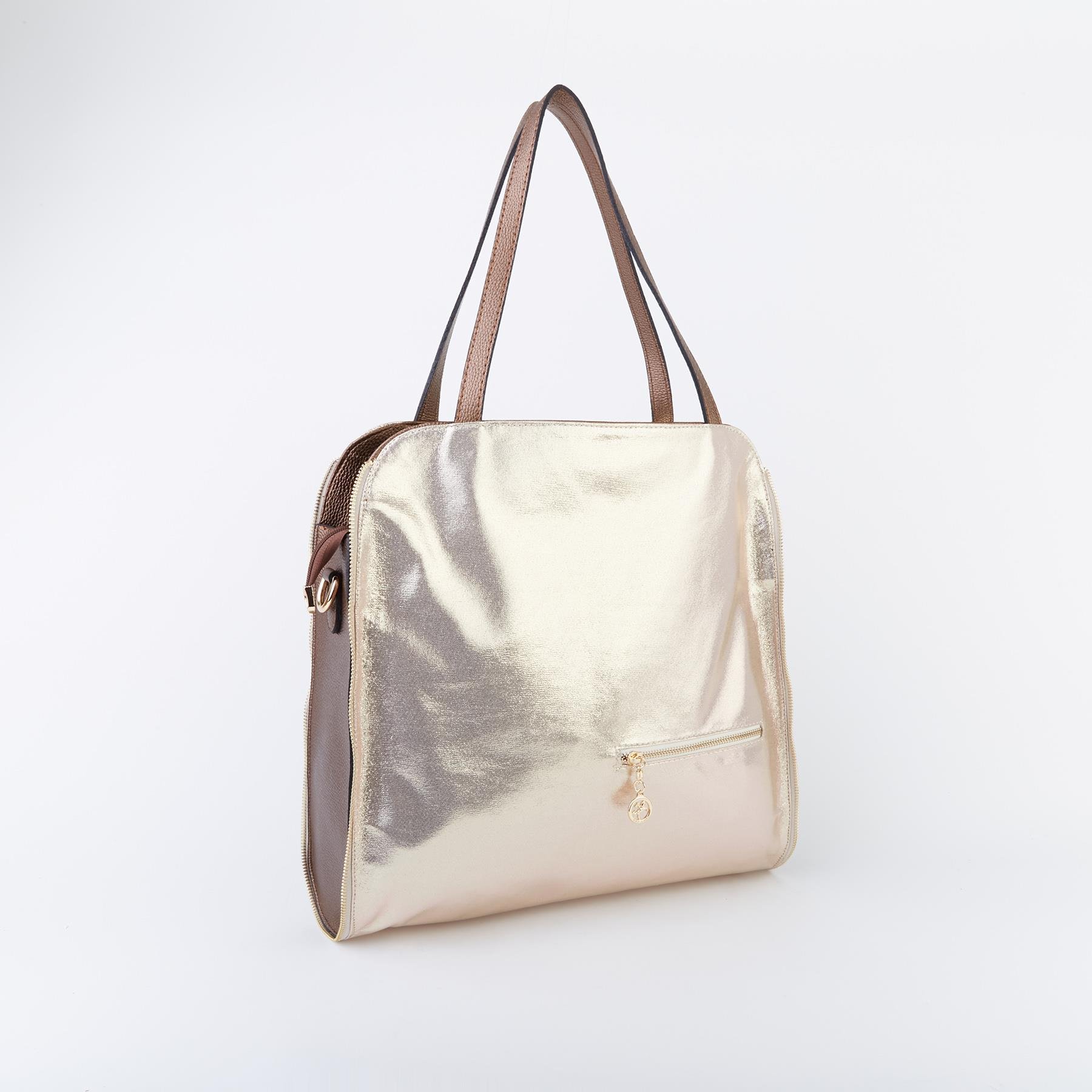 Nas Bag Kadın Büyük Boy Omuz Çantası Altın Simli 