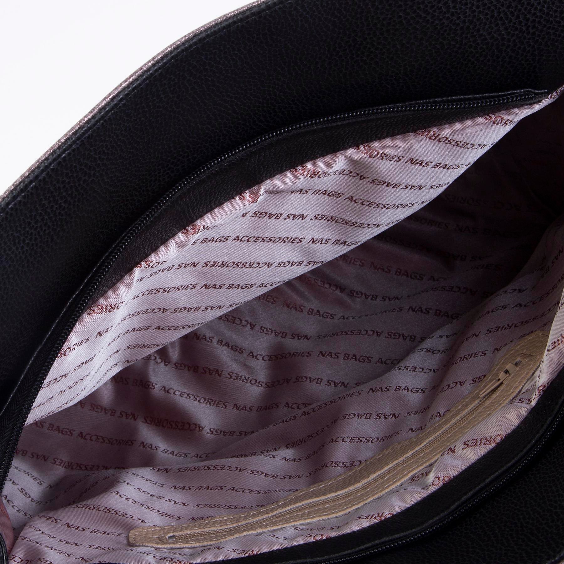 Nas Bag Kadın Büyük Boy Omuz Çantası Gri Siyah Simli