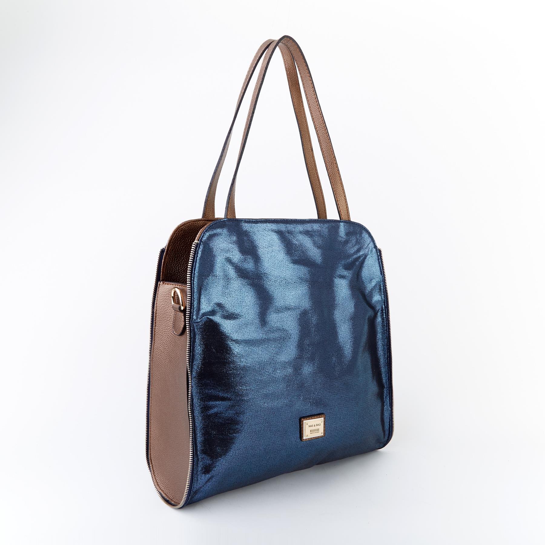 Nas Bag Kadın Büyük Boy Omuz Çantası Lacivert  Simli 