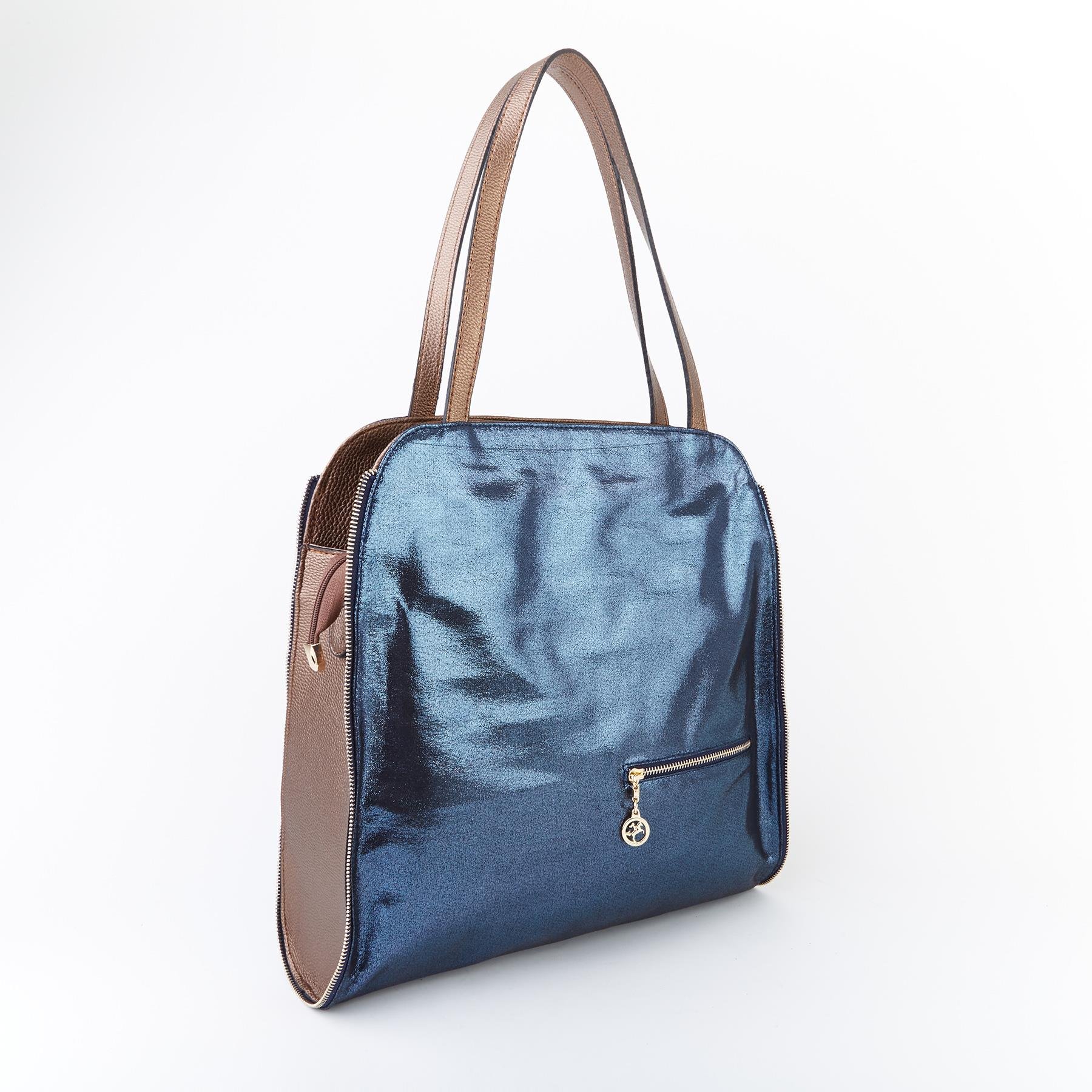 Nas Bag Kadın Büyük Boy Omuz Çantası Lacivert  Simli 