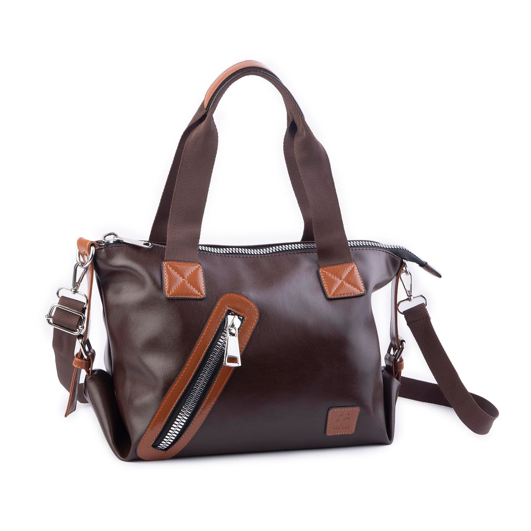 Nas Bag Kadın Çanta Omuz ve Çapraz Çanta Kahve Taba Nero (en=38 , boy = 25)