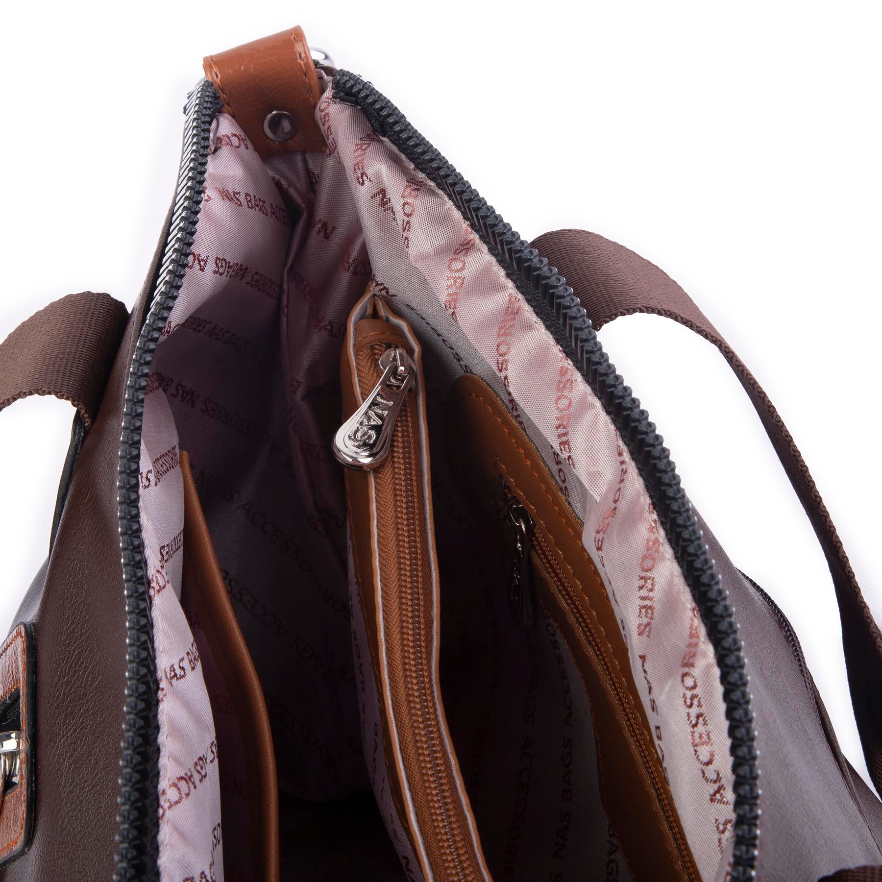 Nas Bag Kadın Çanta Omuz ve Çapraz Çanta Kahve Taba Nero (en=38 , boy = 25)