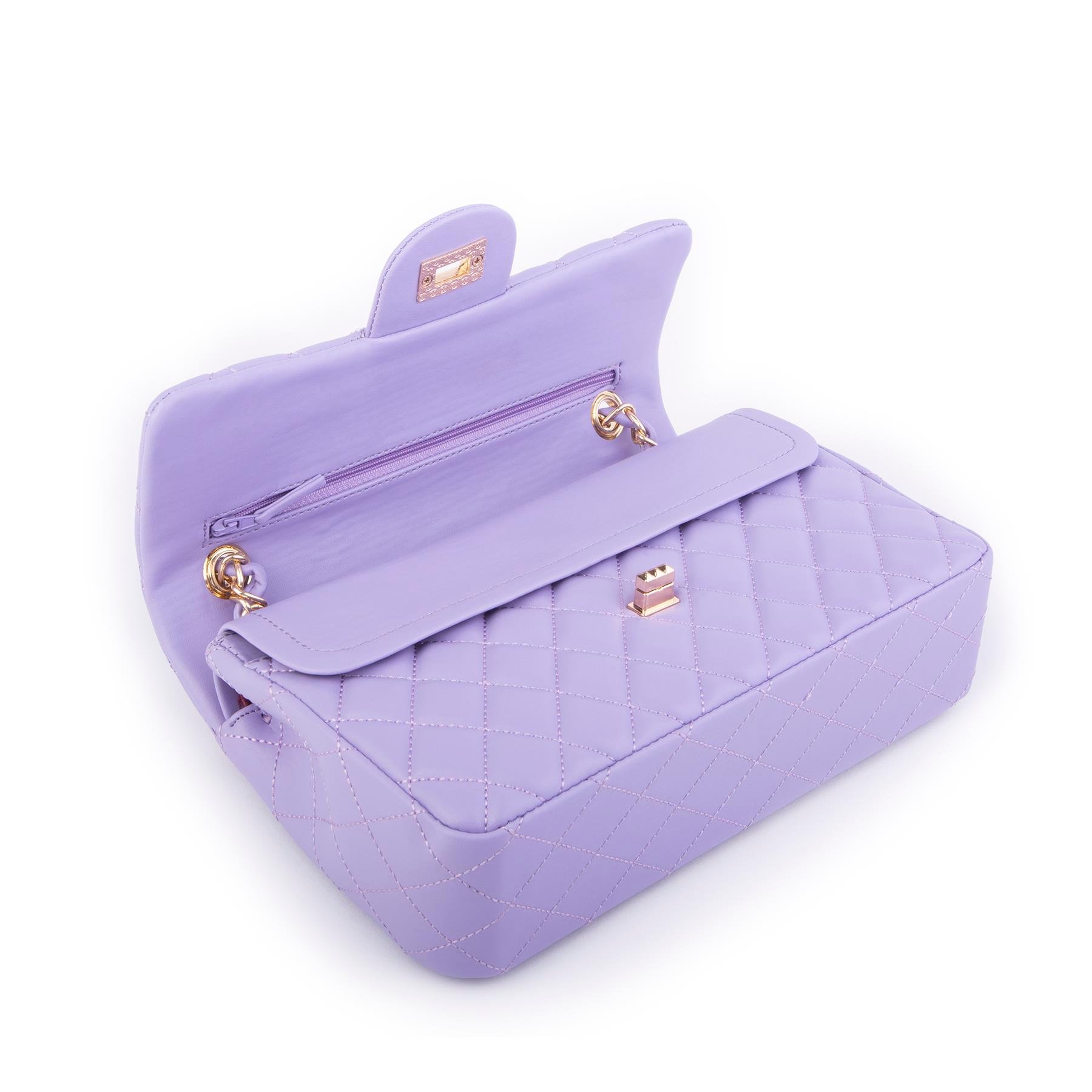 Nas Bag Kadın Çapraz Çanta Büyük Boy Zincirli Kapitone Lila  Nova (en:26 ; boy:16 cm ) 