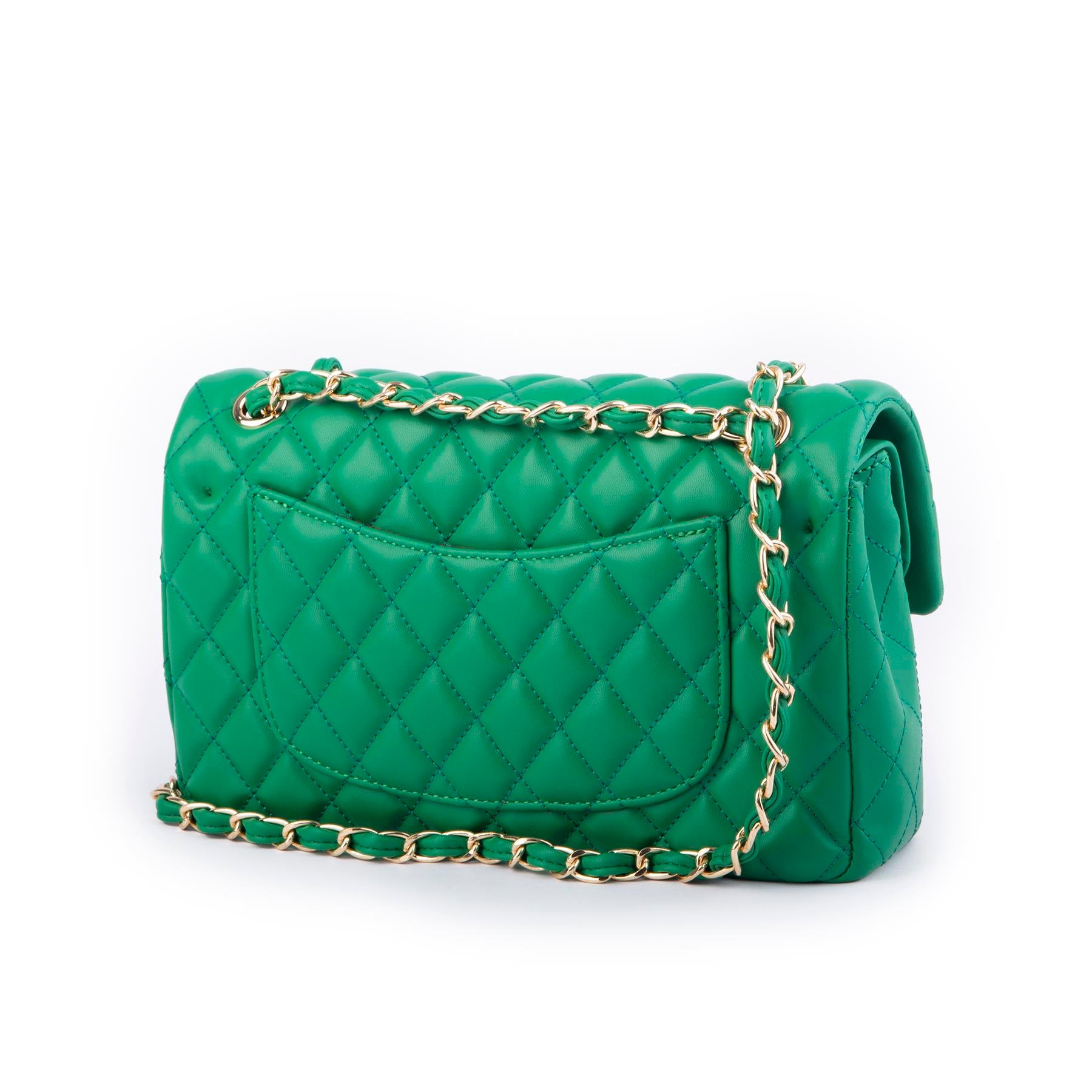 Nas Bag Kadın Çapraz Çanta Büyük Boy Zincirli Kapitone Çim Yeşili Nova (en:26 ; boy:16 cm ) 
