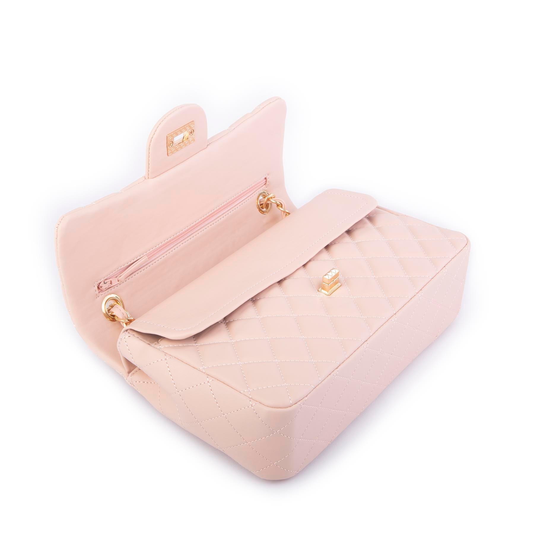 Nas Bag Kadın Çapraz Çanta Büyük Boy Zincirli Kapitone Pudra Nova (en:26 ; boy:16 cm ) 