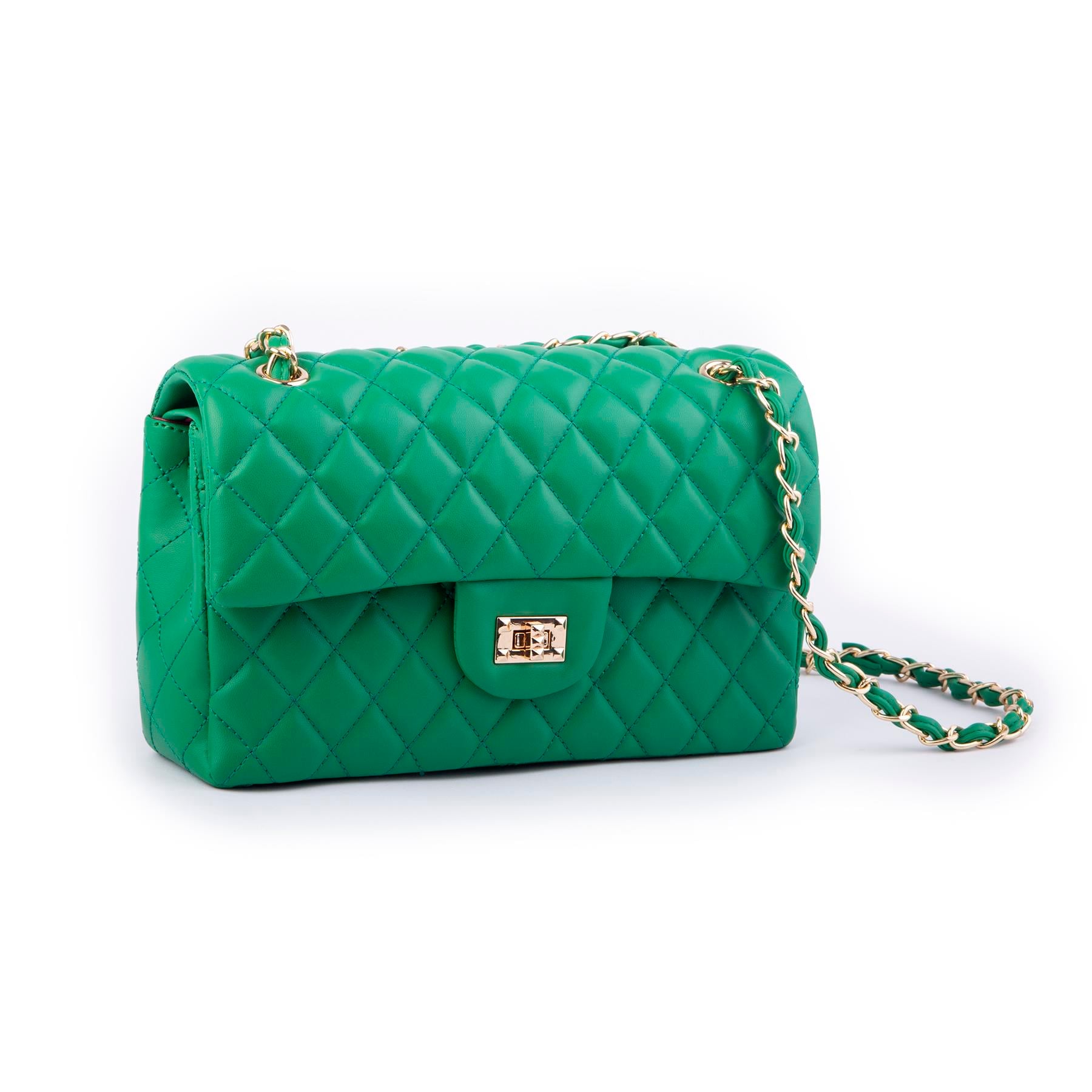 Nas Bag Kadın Çapraz Çanta Büyük Boy Zincirli Kapitone Çim Yeşili Nova (en:26 ; boy:16 cm ) 