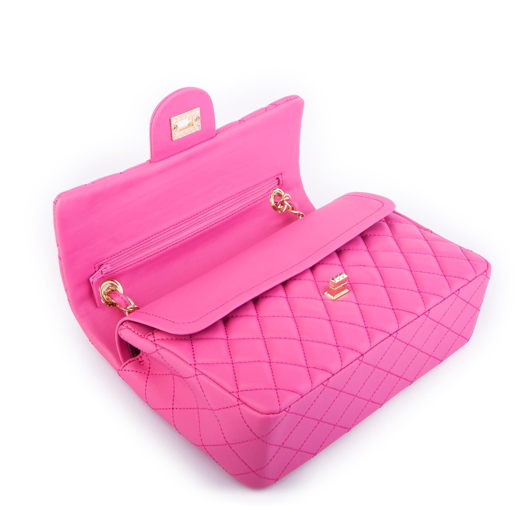 Nas Bag Kadın Çapraz Çanta Büyük Boy Zincirli Kapitone Fuşya Nova (en:26 ; boy:16 cm ) 