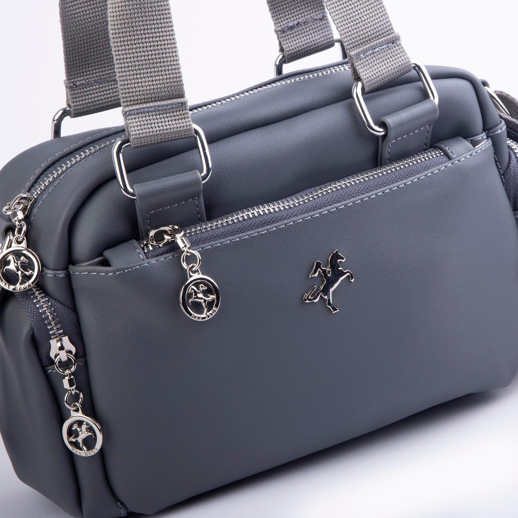 Nas Bag Kadın Çapraz Çanta Çok Gözlü  Gri Dona  ( 26x17 cm)