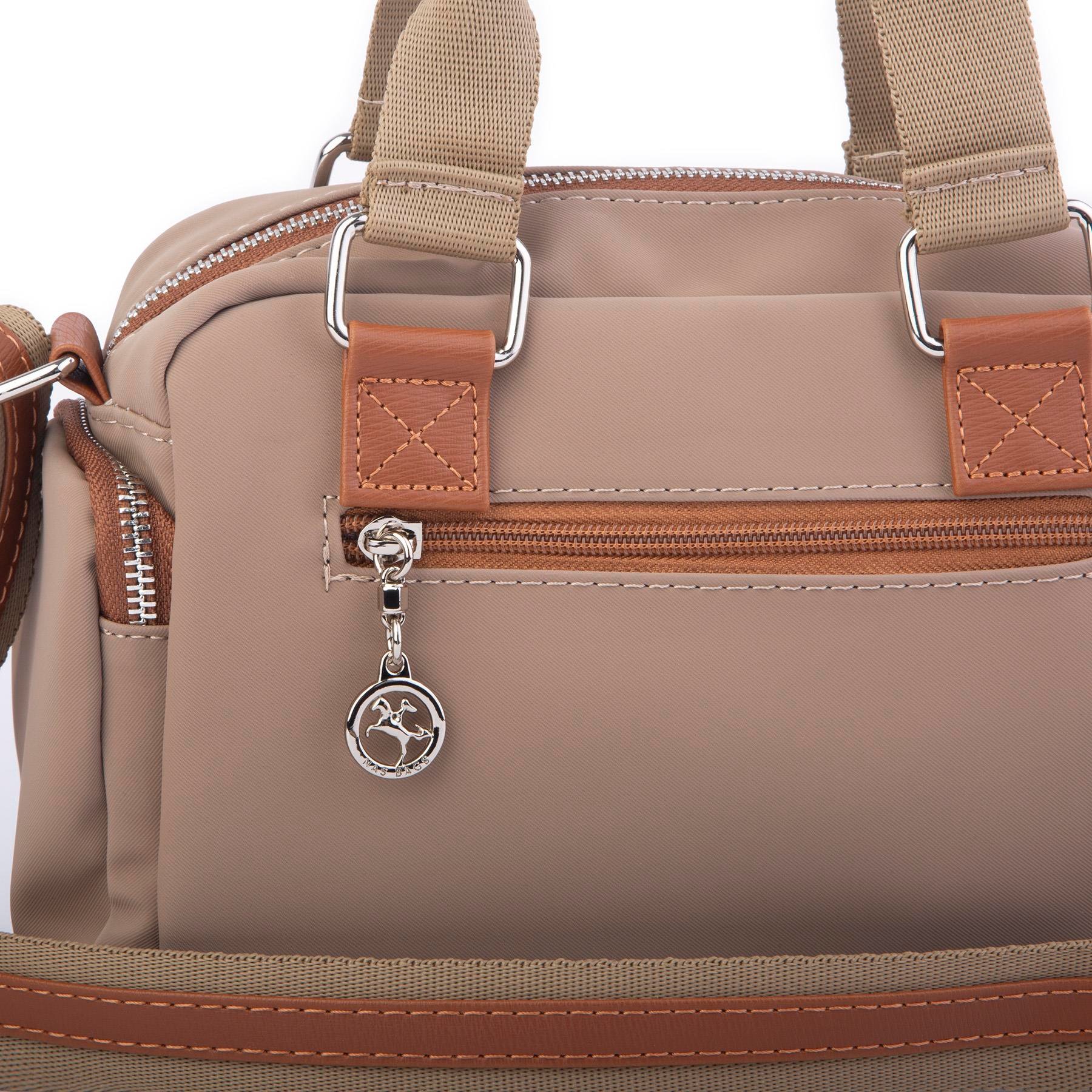 Nas Bag Kadın Çapraz Çanta Çok Gözlü  Vizon Taba Buzzy ( 26x17 cm)
