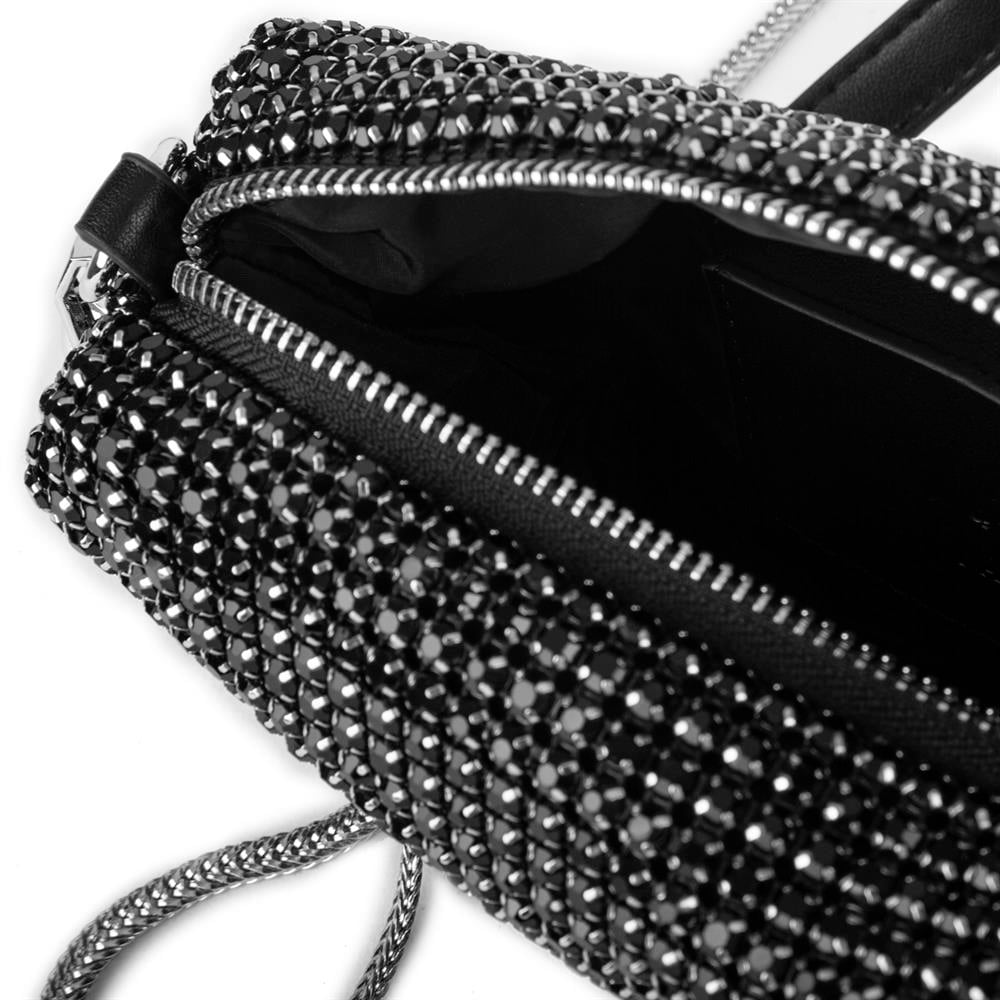 Nas Bag Kadın Çapraz Çanta Diamond Serisi Gümüş Zincir Detaylı Şık Çanta  Siyah 