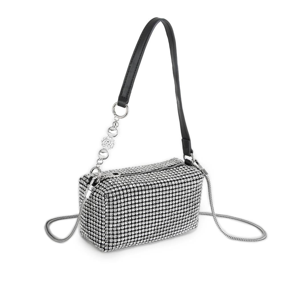 Nas Bag Kadın Çapraz Çanta Diamond Serisi Gümüş Zincir Detaylı Şık Çanta Gümüş 