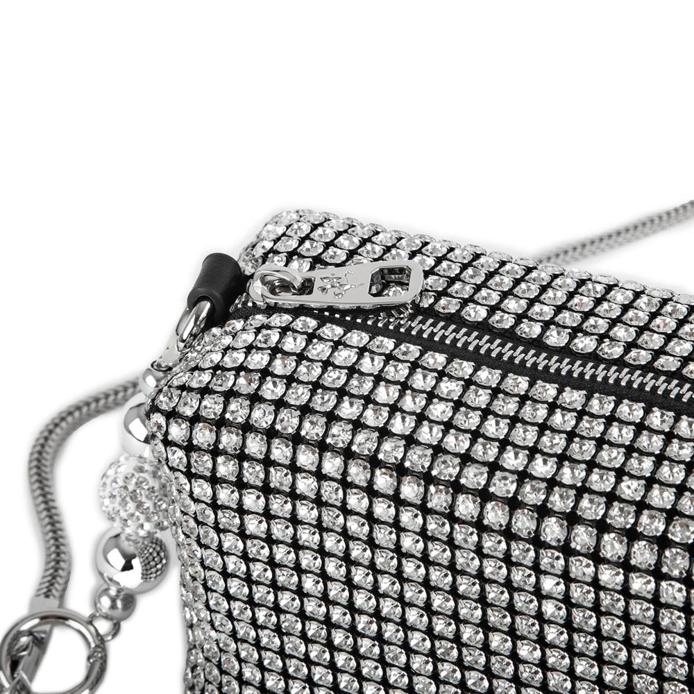 Nas Bag Kadın Çapraz Çanta Diamond Serisi Gümüş Zincir Detaylı Şık Çanta Gümüş 