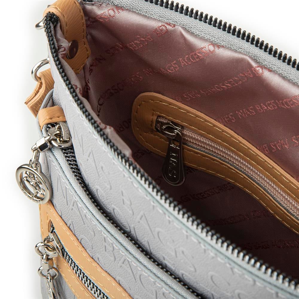 Nas Bag Kadın Çapraz Çanta Gri Camel Gofraj