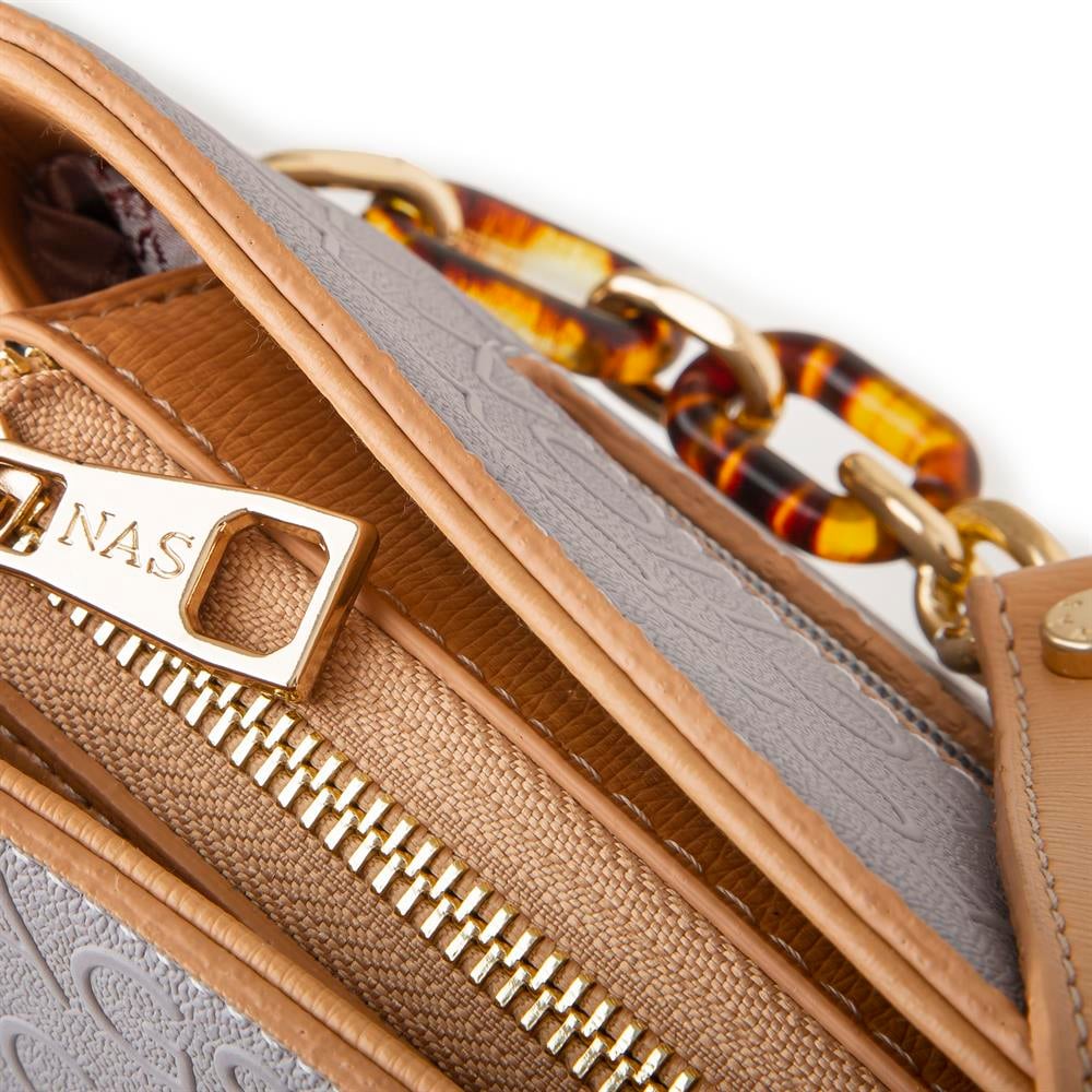 Nas Bag Kadın Çapraz Çanta Gri Camel Gofraj