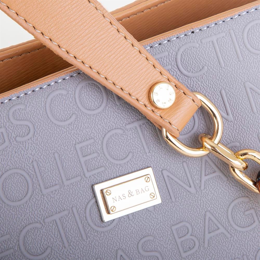 Nas Bag Kadın Çapraz Çanta Gri Camel Gofraj