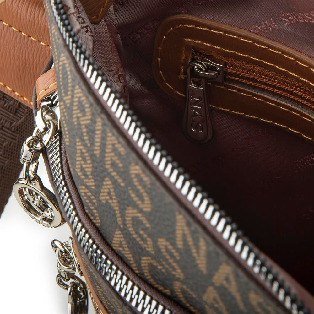 Nas Bag Kadın Çapraz Çanta Kahve Taba Yazılı