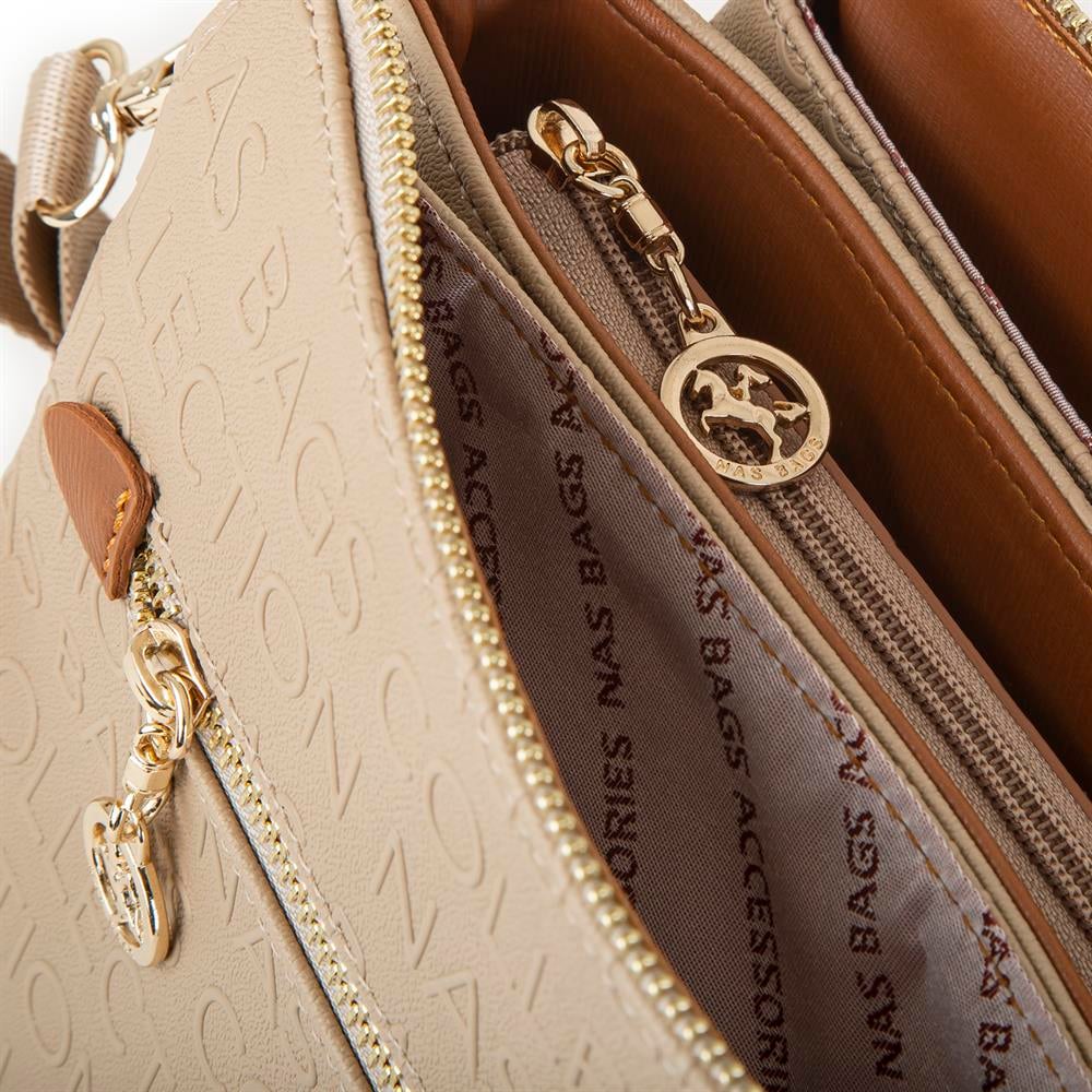 Nas Bag Kadın Çapraz Çanta Kalın Ayarlanabilir Askılı Çanta Kum Taba  Gofraj