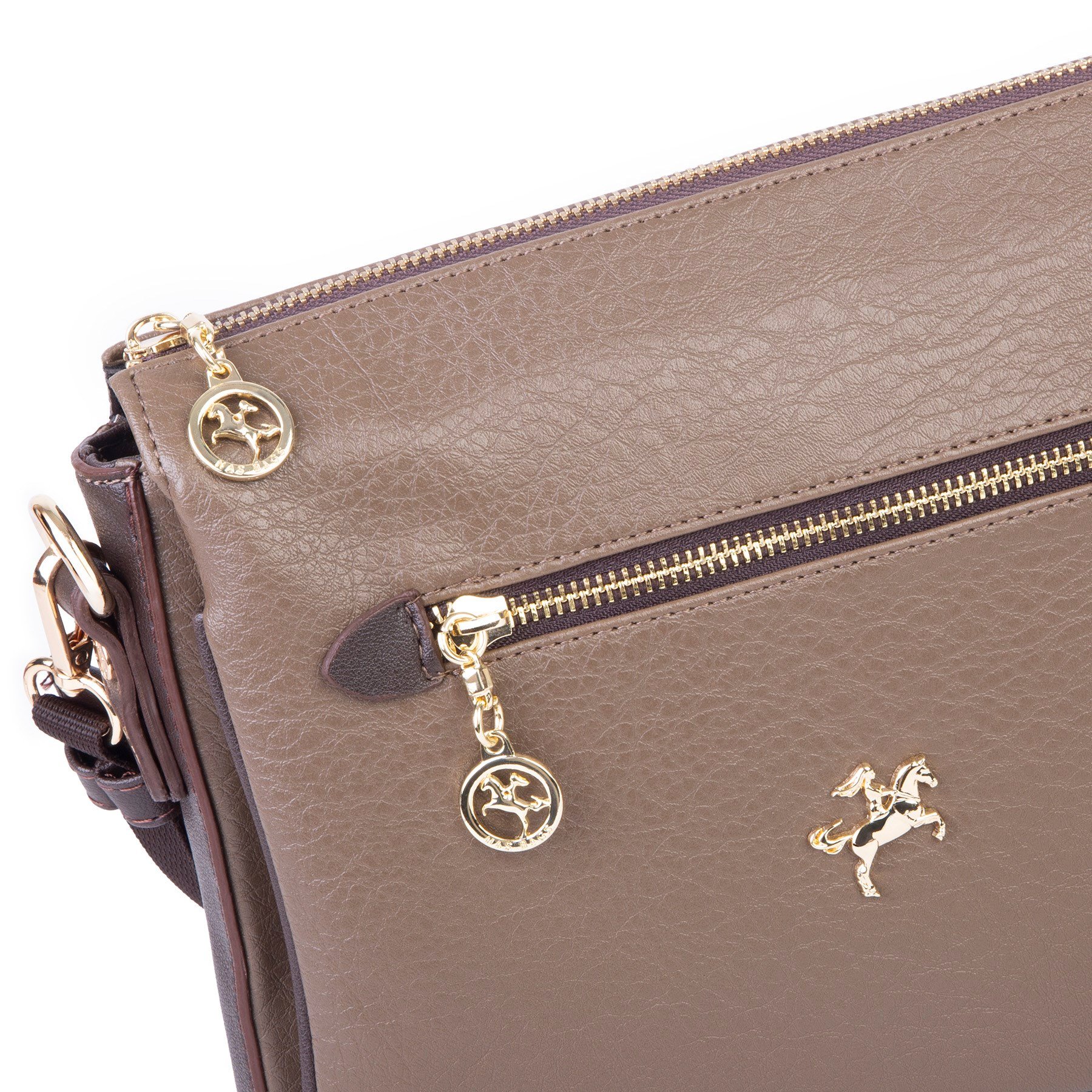 Nas Bag Kadın Çapraz Çanta Kalın Ayarlanabilir Askılı Çanta  (En: 26 cm,  Boy: 22 cm ) Vizon Kahve Victoria