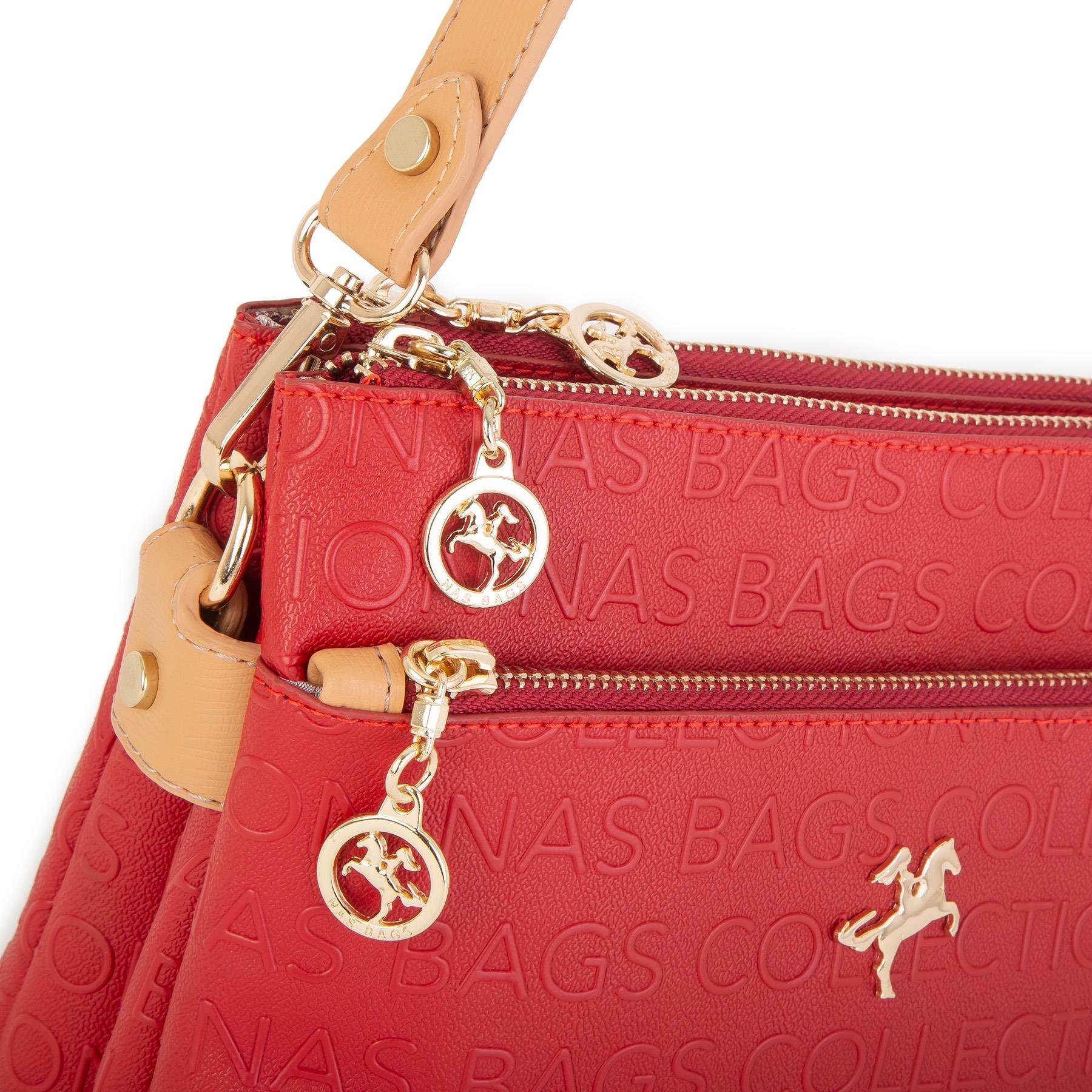 Nas Bag Kadın Çapraz Çanta Kırmızı Camel Gofraj