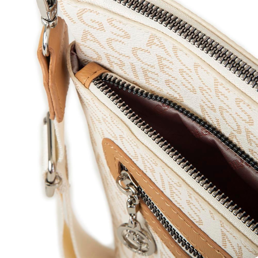Nas Bag Kadın Çapraz Çanta Krem Camel Yazılı