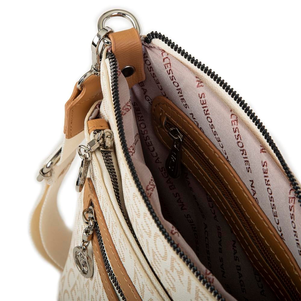 Nas Bag Kadın Çapraz Çanta Krem Camel Yazılı