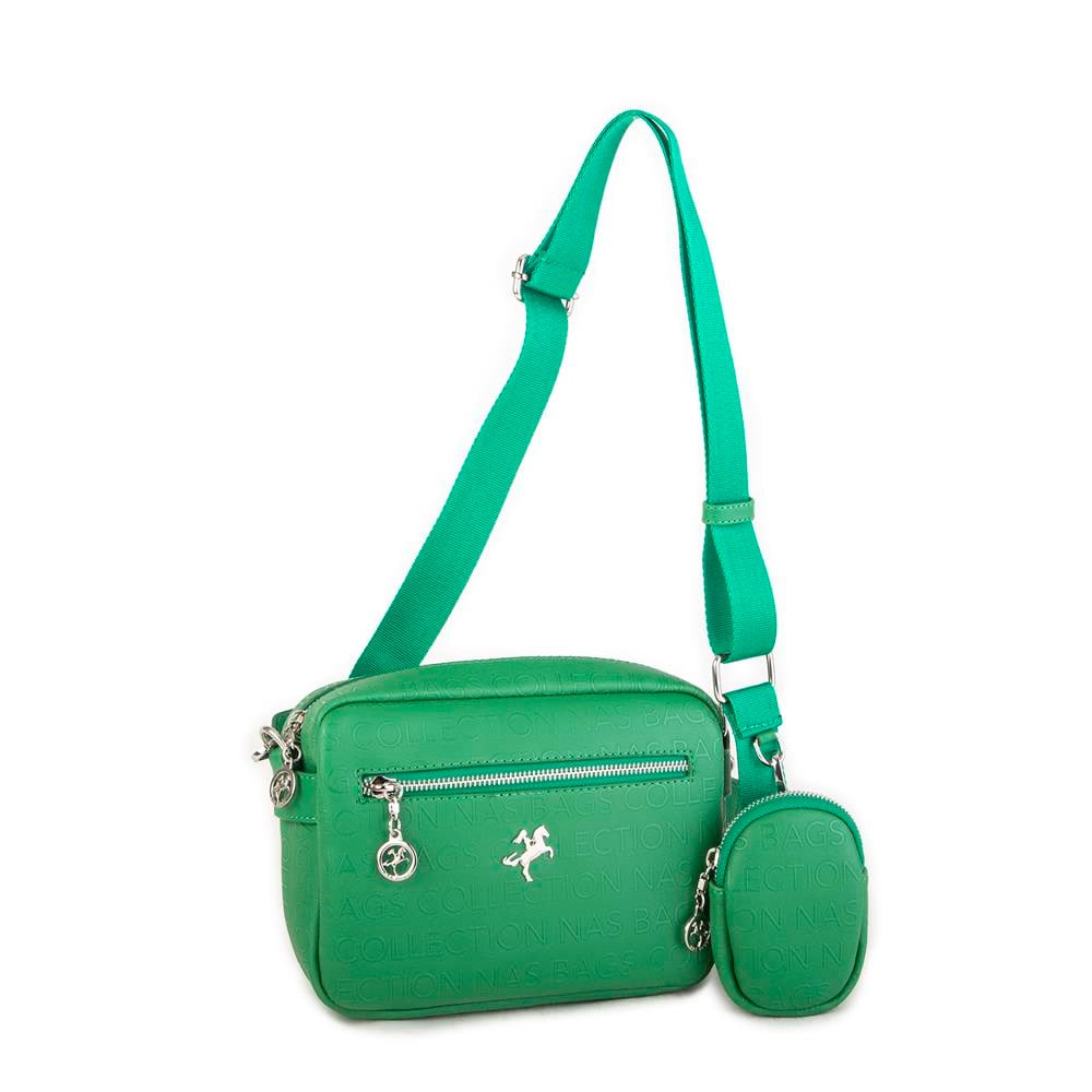 Nas Bag Kadın Çapraz Çanta Mini Cüzdanlı Ayarlanabilir Askılı Çim Yeşili Gofraj