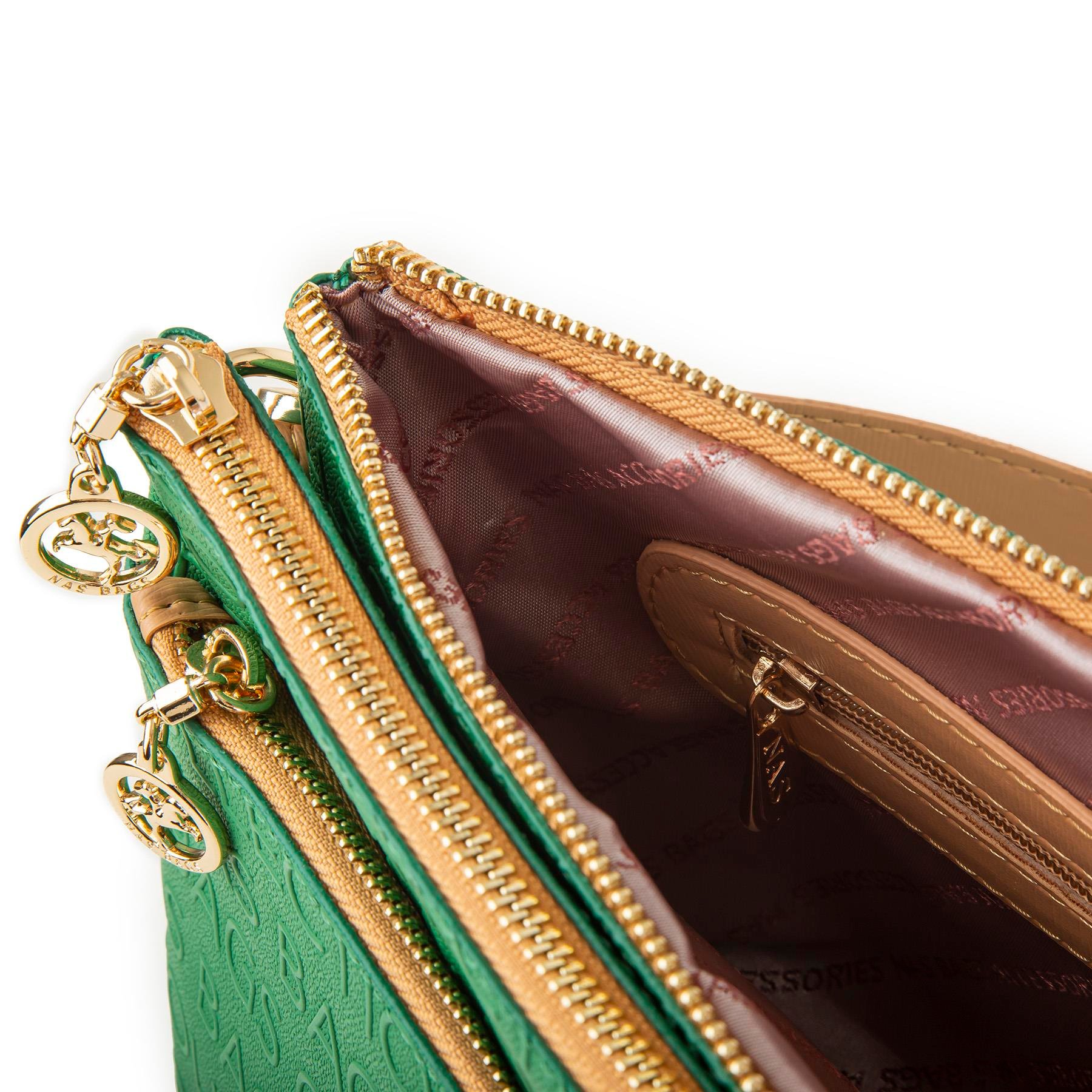 Nas Bag Kadın Çapraz Çanta Yeşil  Camel Gofraj