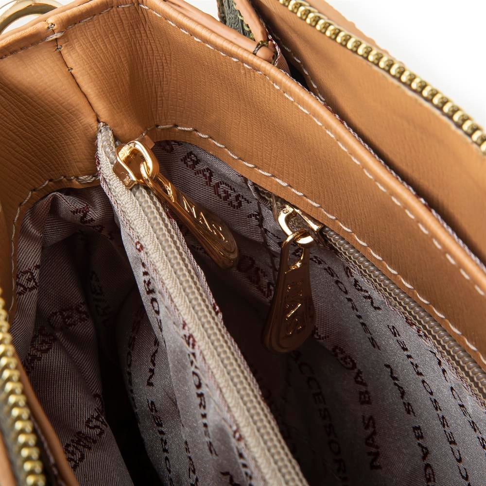 Nas Bag Kadın Çapraz Çanta Yeşil Camel Gofraj